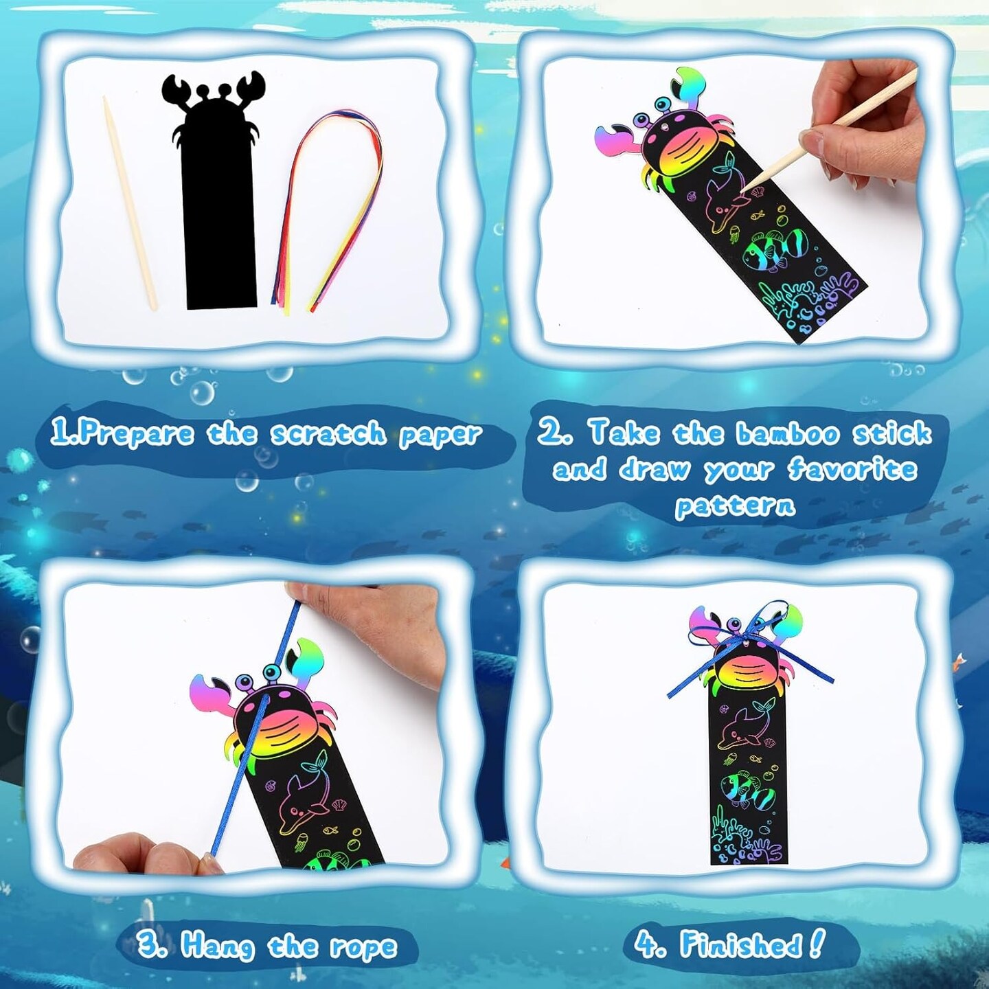 96Pcs Ocean Crafts, Magic Rainbow Scratch Art Ocean Animals Bookmarks Under The Sea Party Favors Games School Classroom Activities Summer