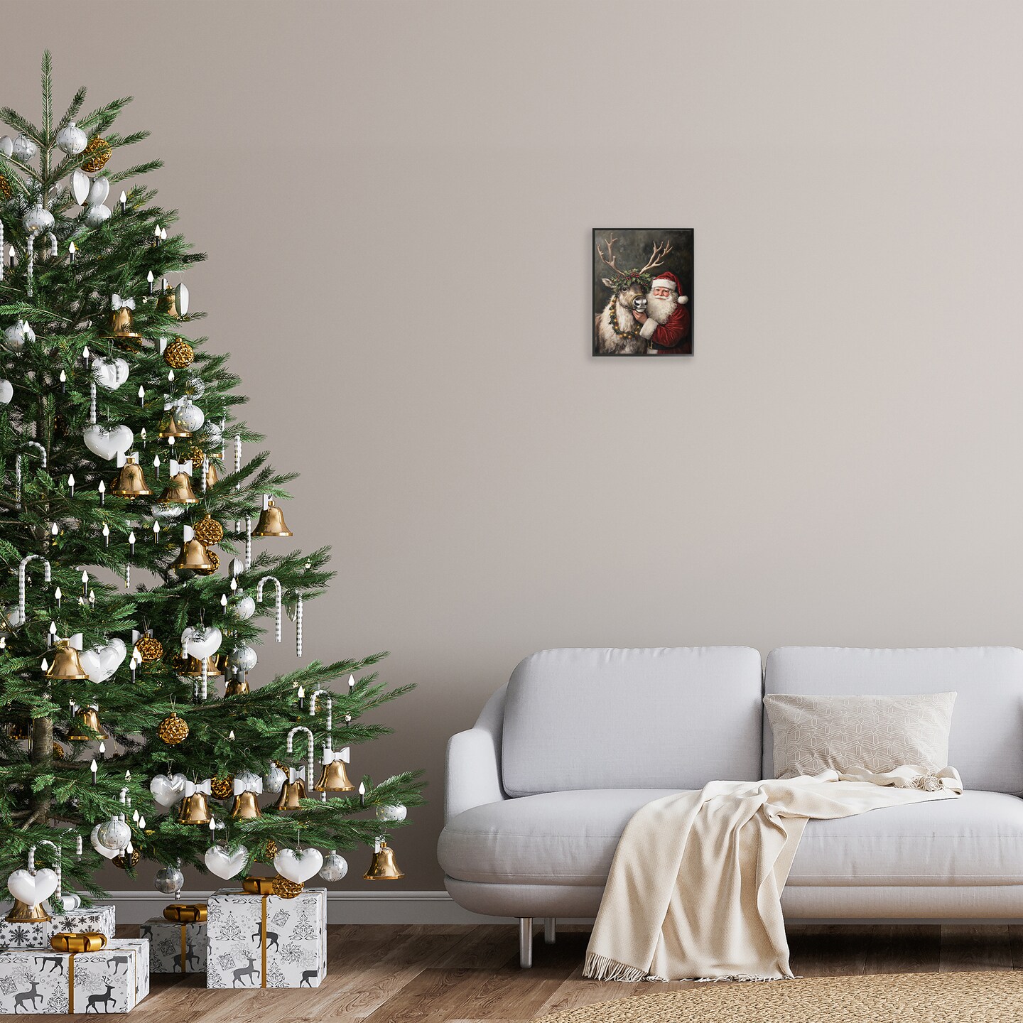 Stupell Industries Santa &#x26; Reindeer Portrait Framed Giclee Design by Arlington Prints