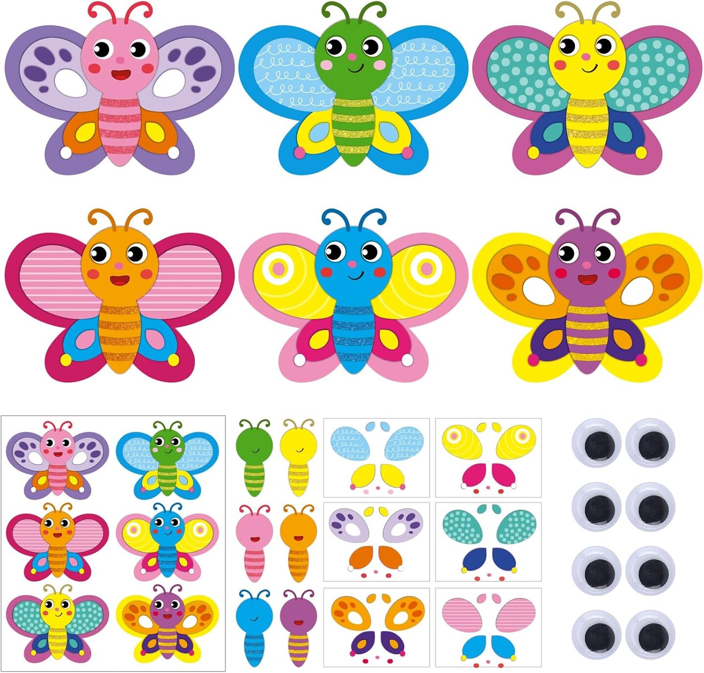 24 Set Butterfly Crafts for Kids Butterfly Paper Craft Kit with Eyes Make Your Own Spring Summer Crafts