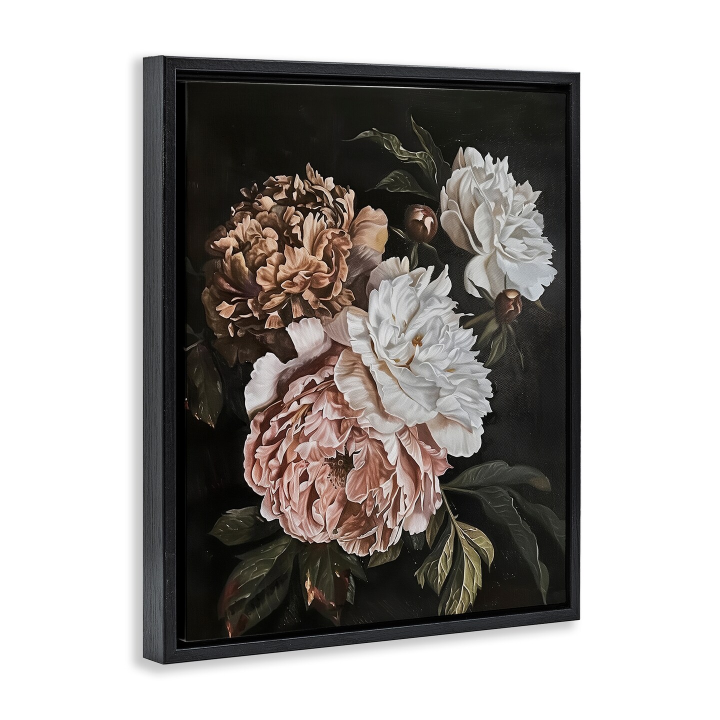 Stupell Industries Moody Peonies on Black Floating Frame Design by Arlington Prints