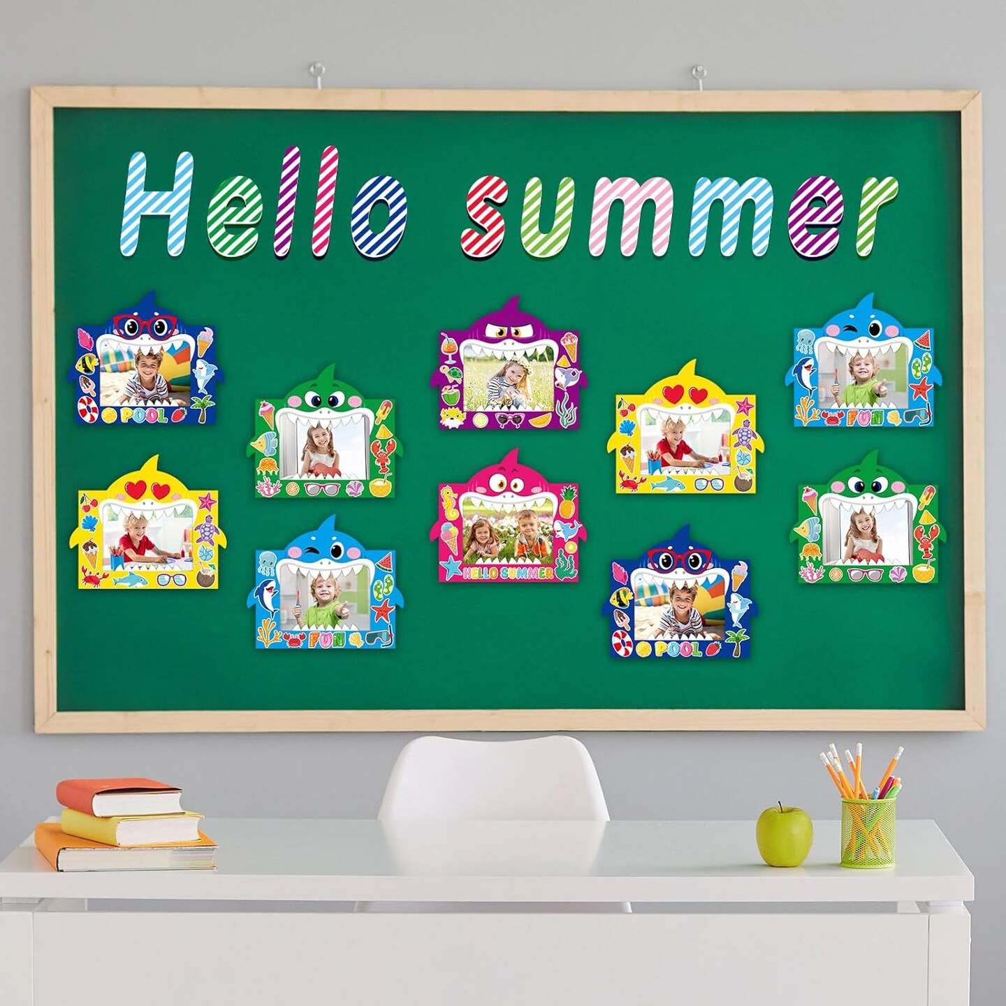 48 Pcs Summer DIY Picture Frames Craft Kits with Sticker Shark Shape Picture Frames Sea Theme Photo Frame Handmade Craft Decorate Gifts