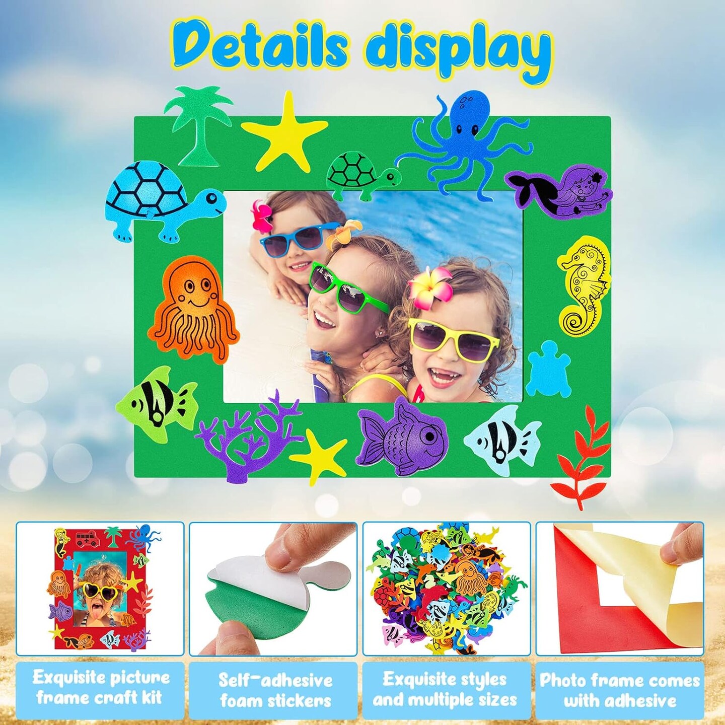 178 Pieces Summer Sea Animals Foam Picture Frame Craft Kits for Kids DIY Paper Art Craft