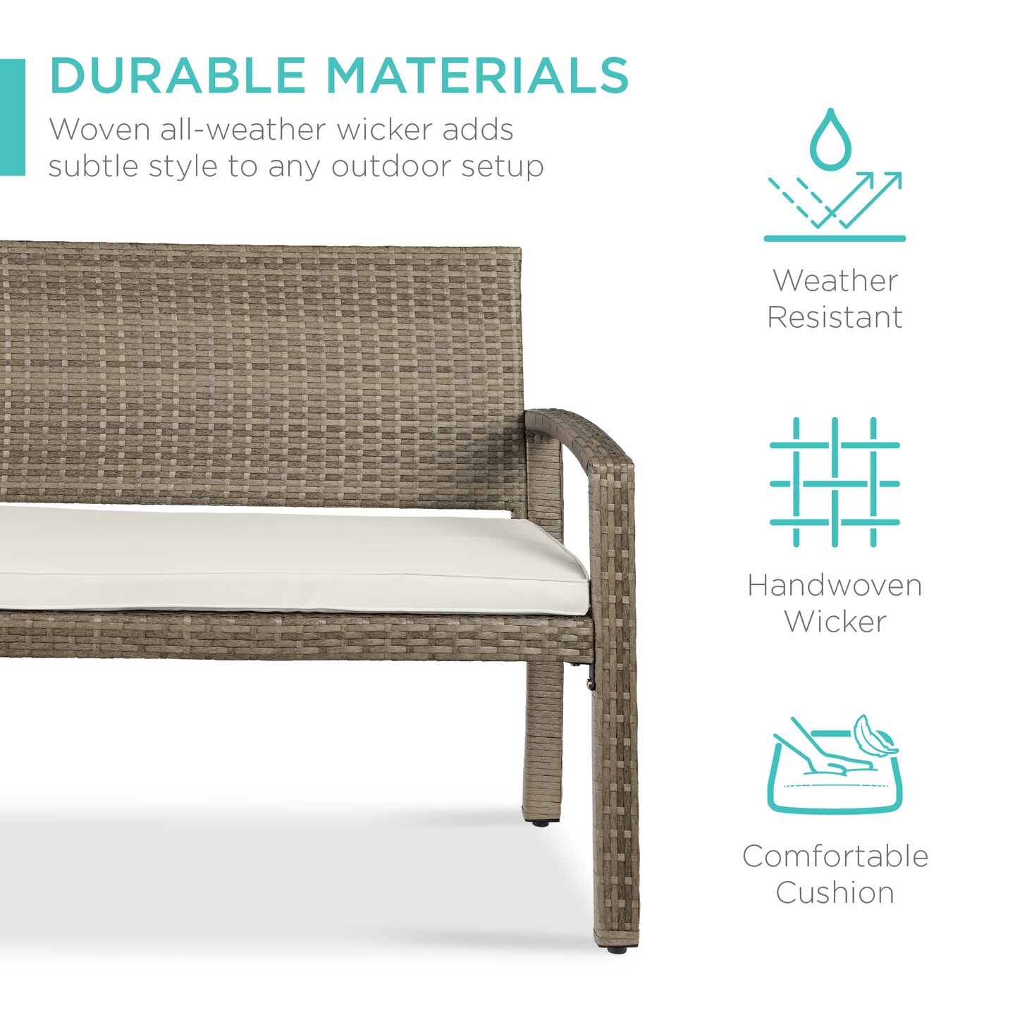 Best Choice Products 2-Person Outdoor Wicker Bench Garden Patio Porch Furniture w/ 700lb Capacity, Cushion