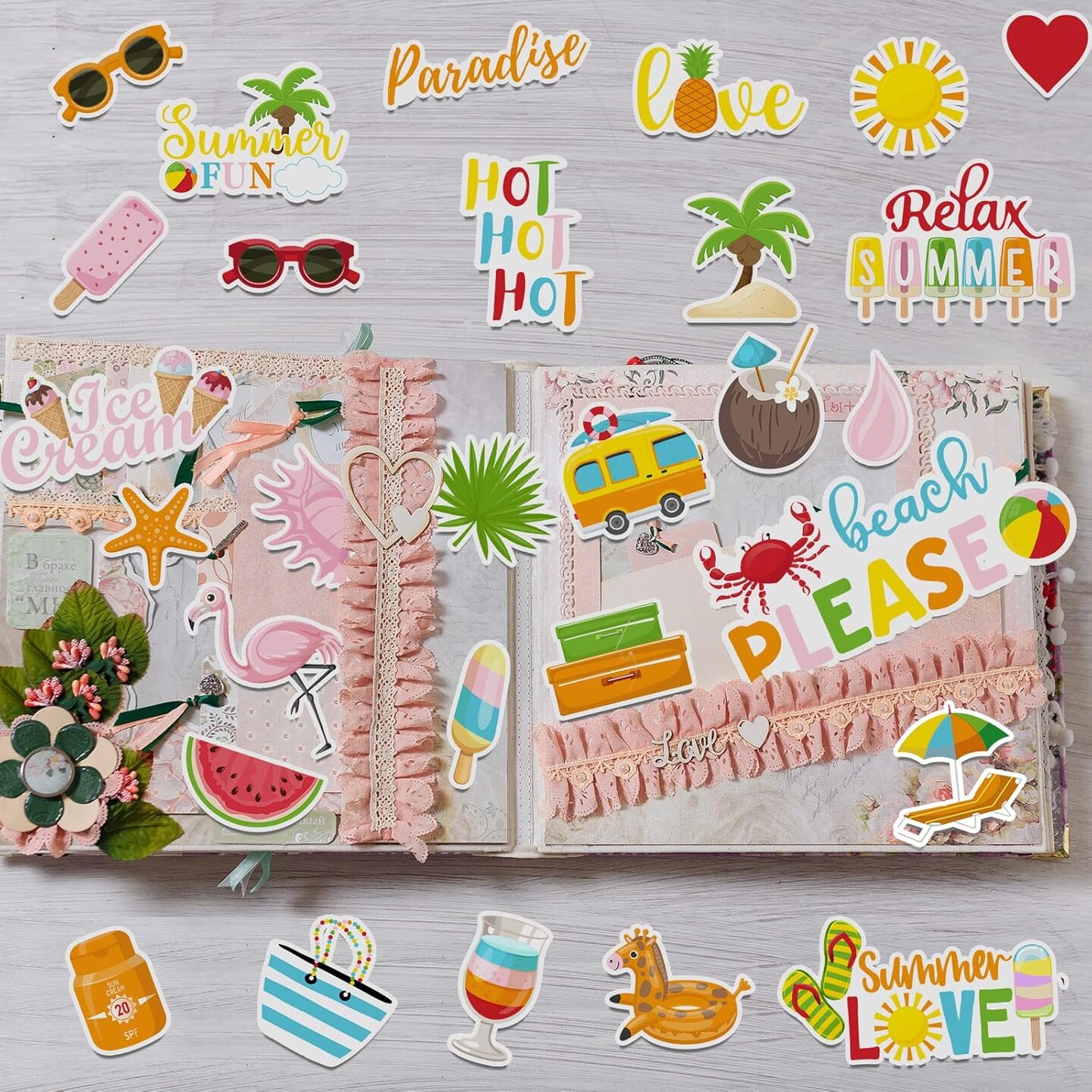 100 Pcs Summer Themed Paper Die Cuts Cardstock Scrapbook Die Cuts Scrapbooking Summer Cut Outs Scrapbook Embellishments