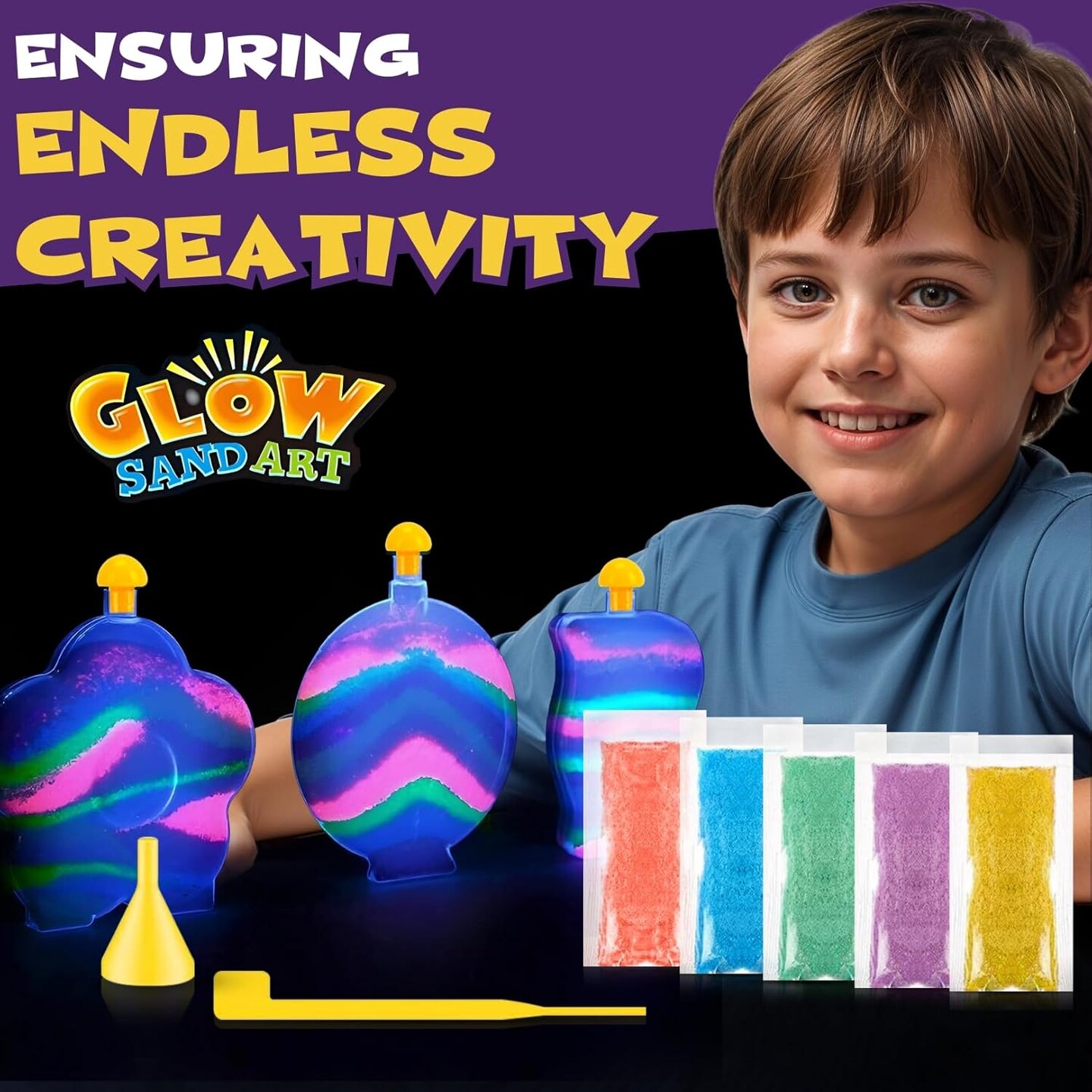 Create Your Own Magic Sand Art Glitter Activity | Glow in the Dark Colored Custom Sand Kits for Kids