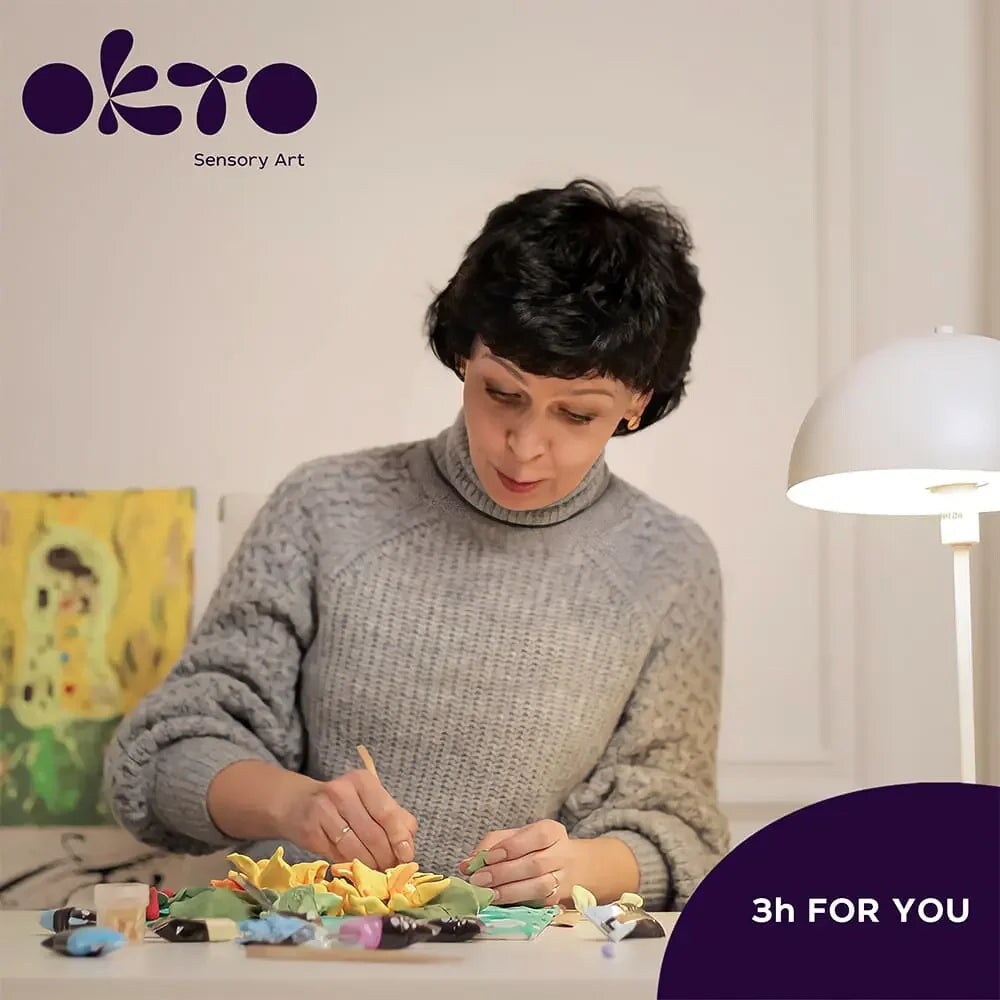 OKTO | DIY 3D Creative Air Dry Clay | 3D Painting natural canvas set | Famous Masterpieces ”Irises” | 11.8x15.7 inch