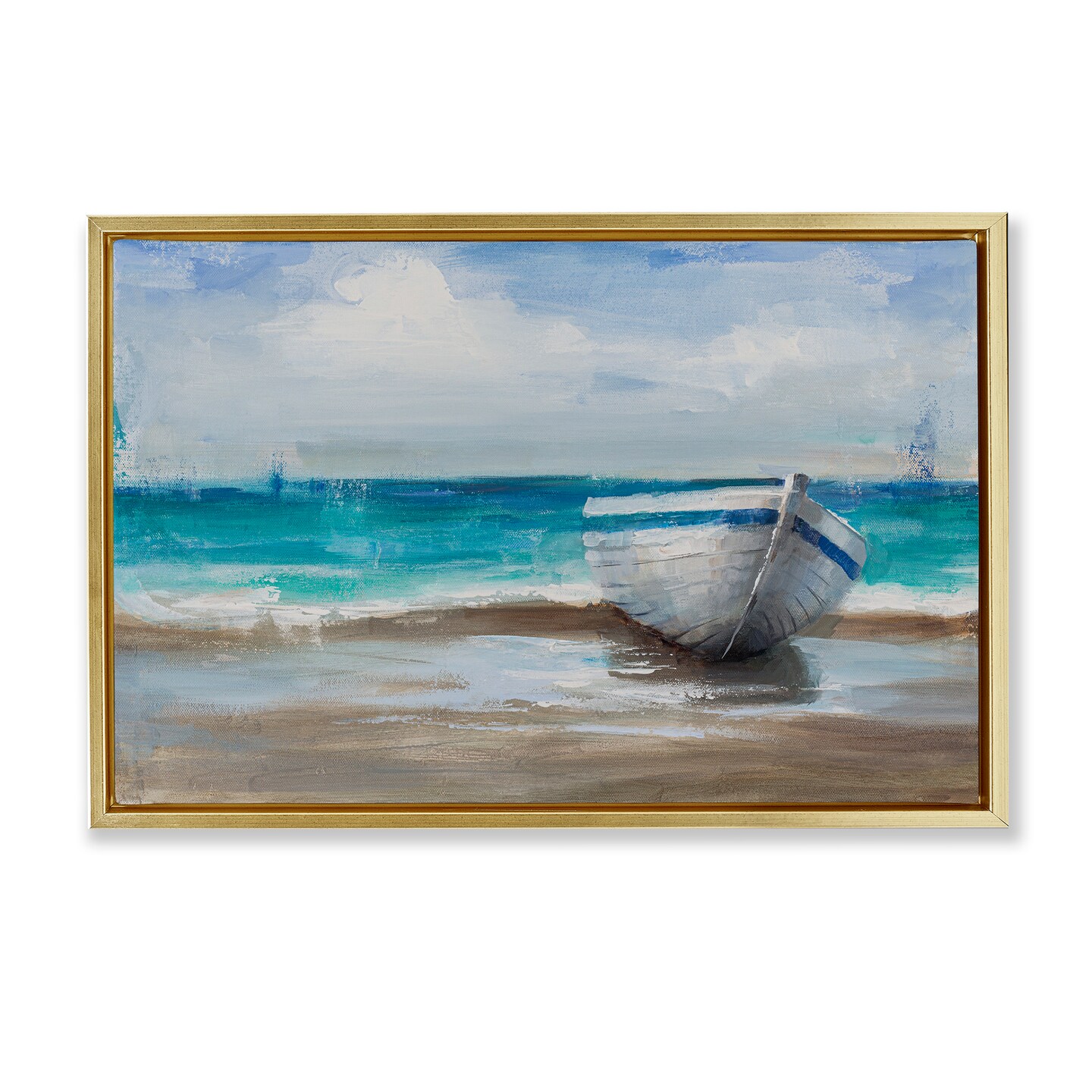 Stupell Industries Painterly Boat On The Shore Floating Frame, design by Cloverfield & Co.
