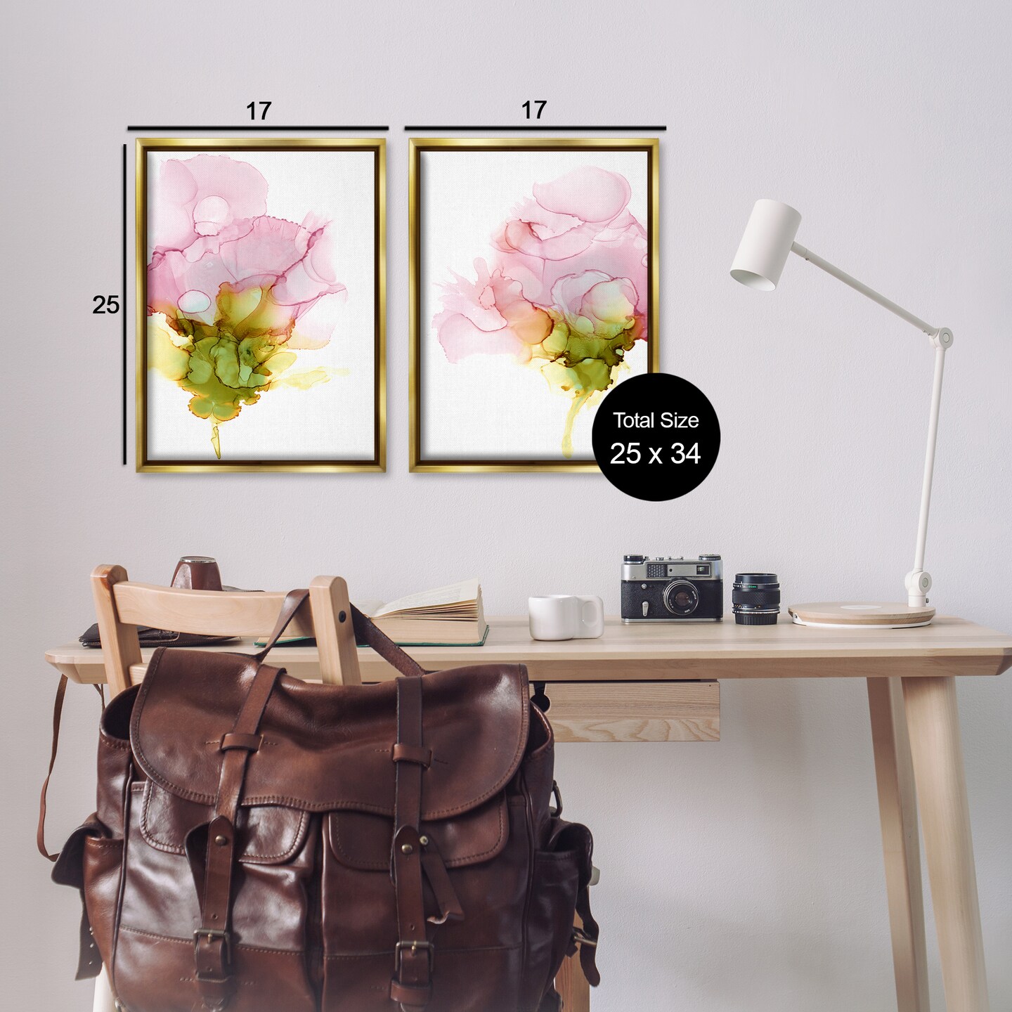 Stupell Industries Blooming Pink Ink Blossom 2 pc Framed Floater Canvas Wall Art Set Design by Jennifer Goldberger