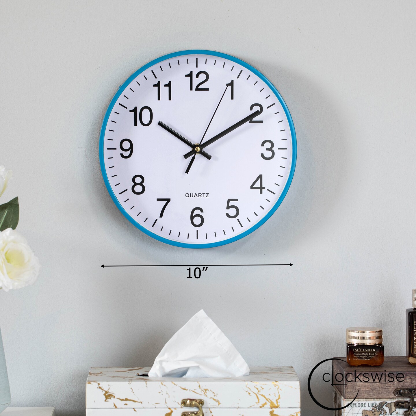 Clockswise Black Analog Clock – Silent, Non-Ticking for Wall, Office Desk, Table and Shelf, Battery-Operated Perfect for Home Office, Farmhouse Kitchen Decor, Bathroom, School and Bedroom Decor