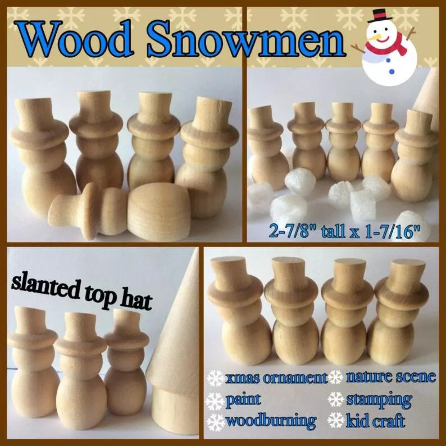 Kitcheniva 5 Pcs Wood Paintable Snowmen Wood Cutouts Craft DIY 2-7/8"