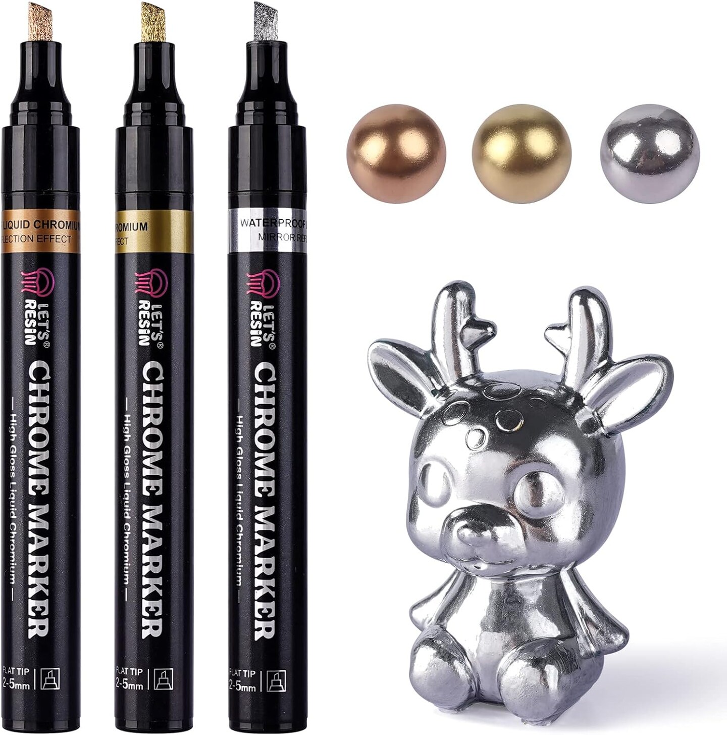 LET&#x27;S RESIN Liquid Mirror Chrome Metallic Markers, Reflective Gloss, 2-5mm Larger Application Area, 3 Colors Epoxy Resin Tools/Supplies for Coloring, Stroke, Painting, DIY Craft