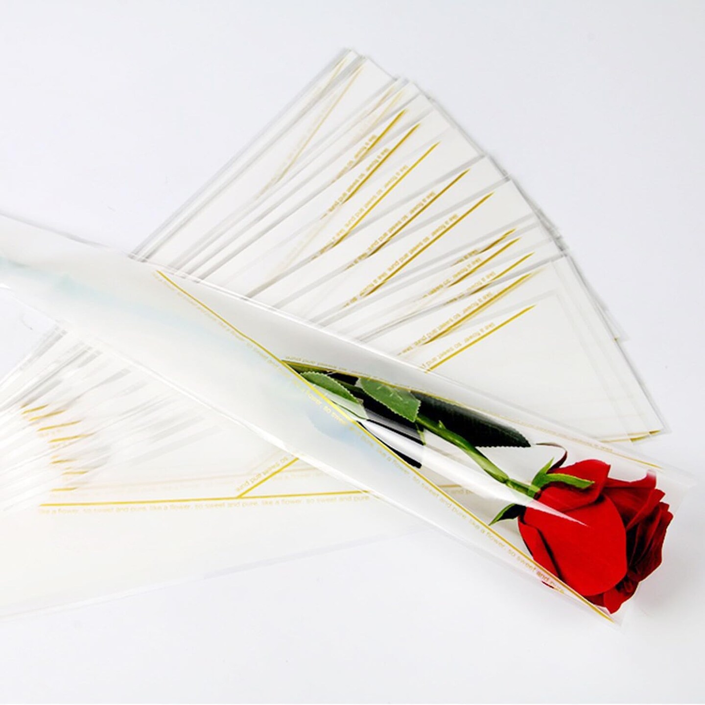 100pcs Single Flower Sleeves with BONUS Ribbons, Rose Wrapping Bags Waterproof Single Flower Packaging Bags for Floral Arrangement Supply Wedding Valentine&#x27;s Day Mother&#x27;s Day