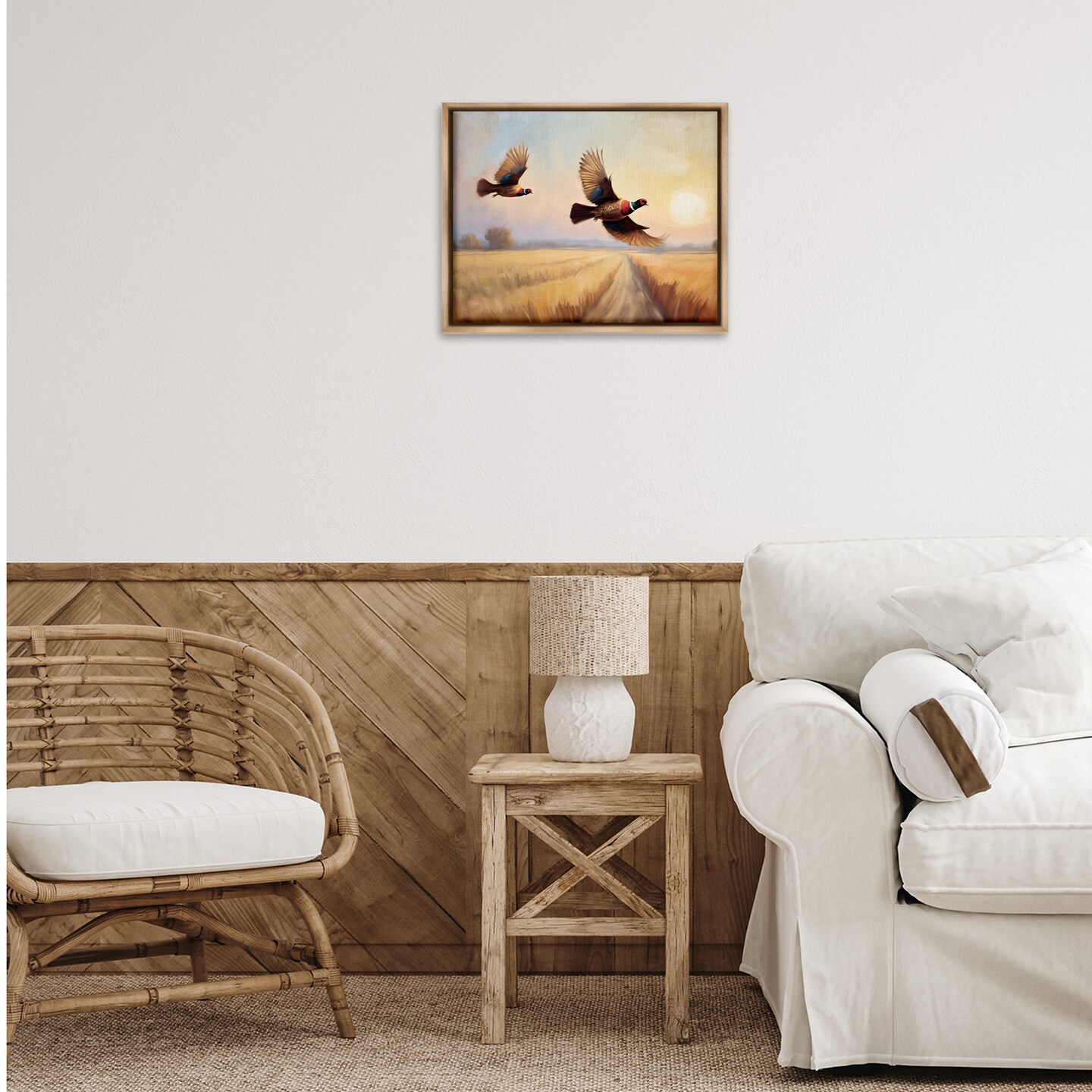 Stupell Industries Fall Flight Pheasants Framed Floater Canvas Wall Art Design by Kim Allen