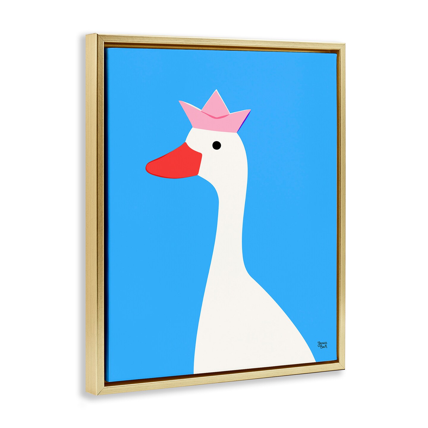Stupell Industries Crowned Goose on Blue Framed Floater Canvas Wall Art Design by Jessica Beck