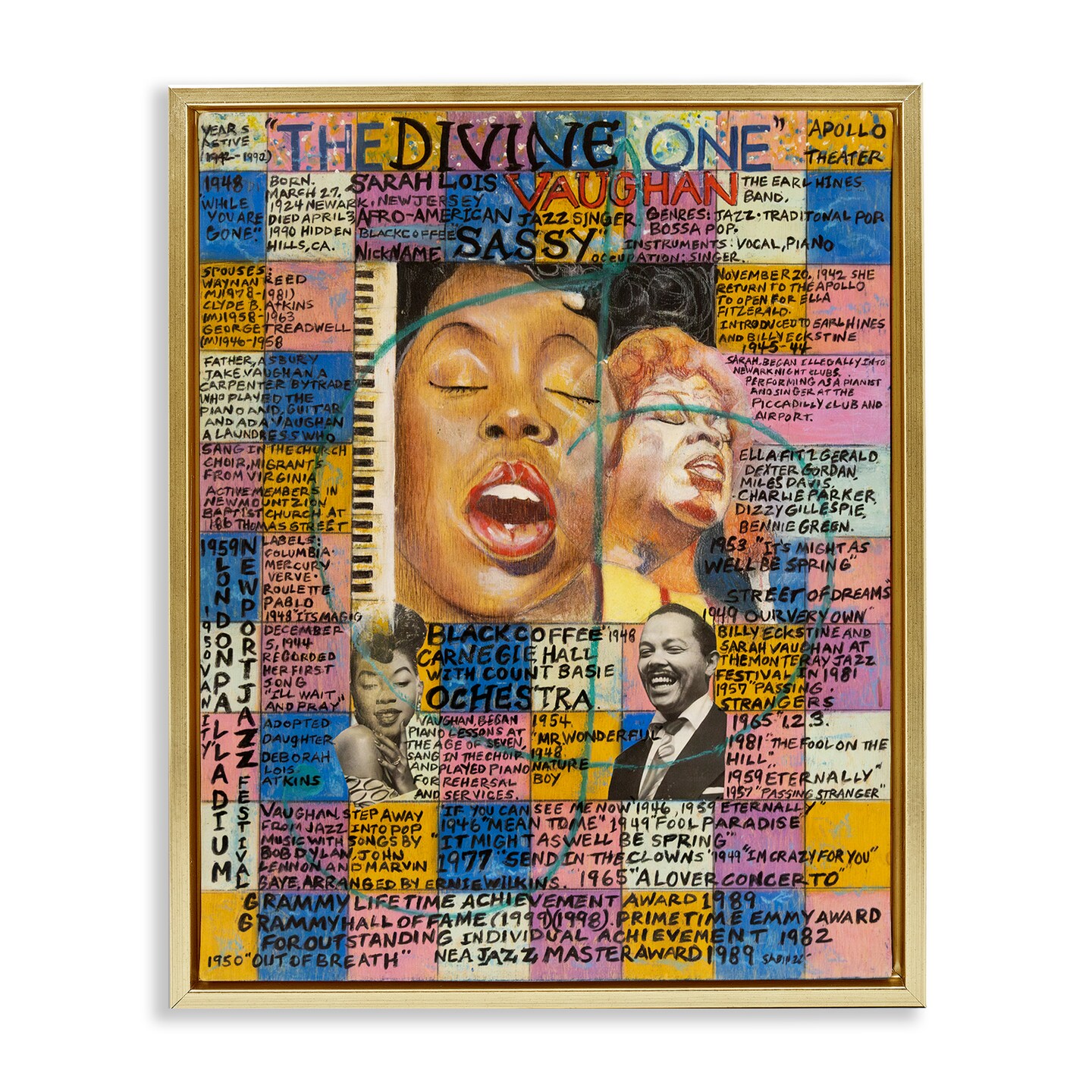 Stupell Industries Sarah Lois Vaughan Collage Framed Floater Canvas Wall Art Design by Sabin