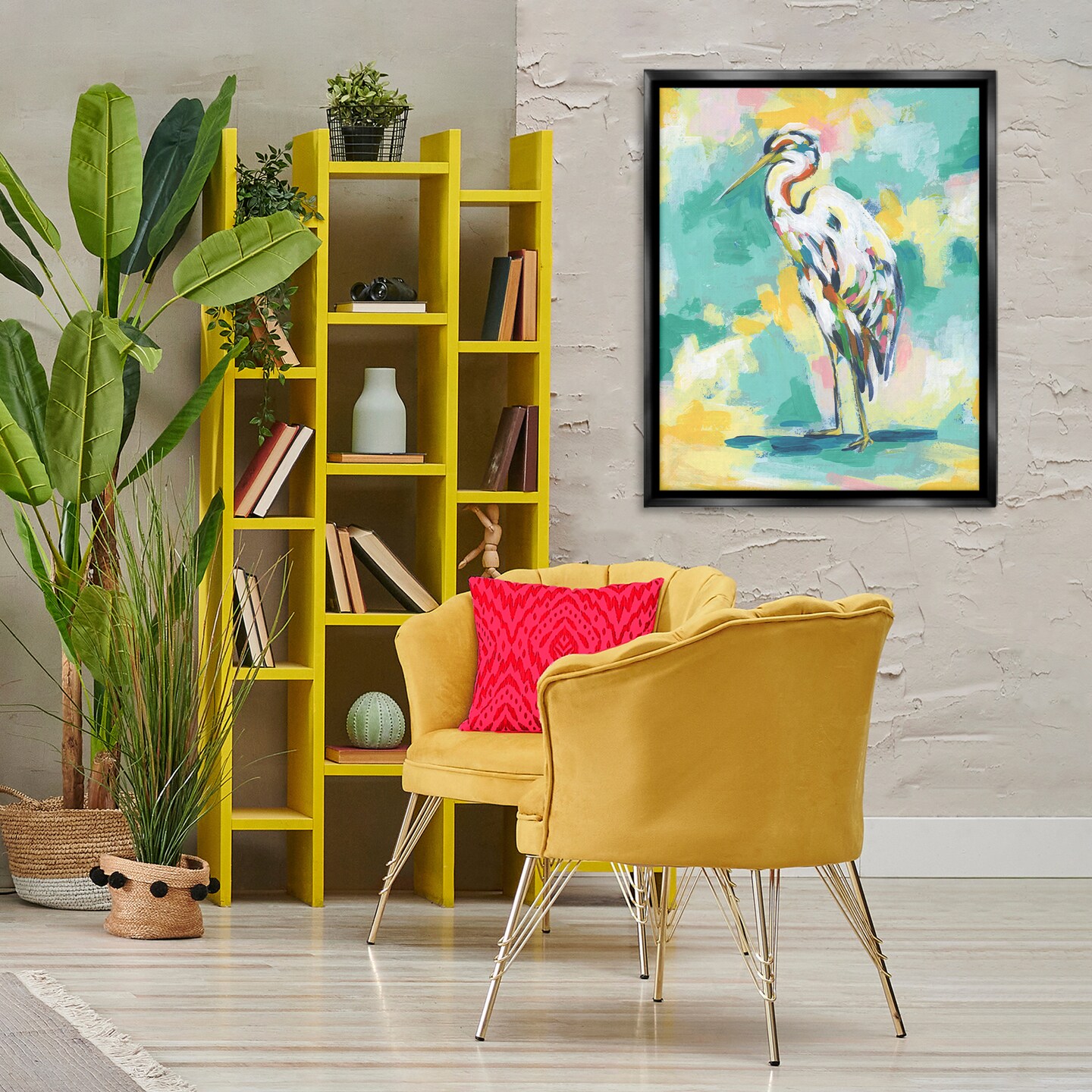 Stupell Industries Blue Modern Crane Framed Floater Canvas Wall Art Design by Michael Willett