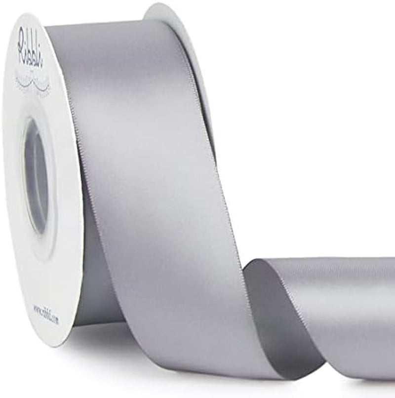 Silver Double Faced Satin Ribbon,1-1/2&#x201D; X Continuous 25 Yards,Use for Bows Bouquet,Gift Wrapping,Wedding,Floral Arrangement