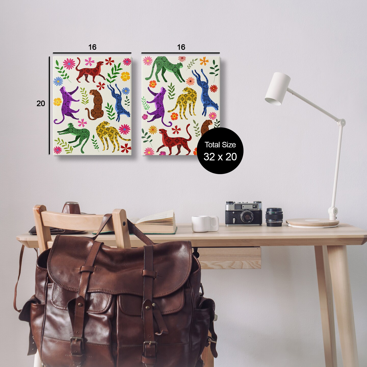 Stupell Industries Patterned Floral Jungle Cats 2 pc Canvas Wall Art Set Design by Regina Moore