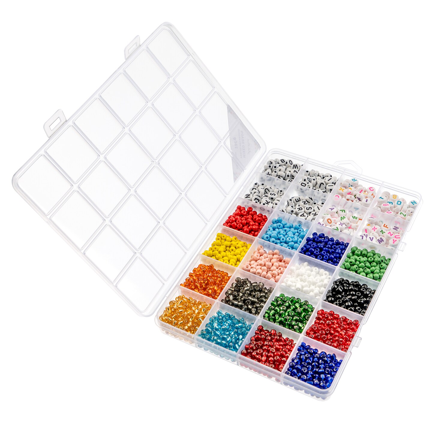 John Bead 3mm Assorted Glass &#x26; Plastic &#x26; Alphabet Jewelry Making Beads Box, 280g