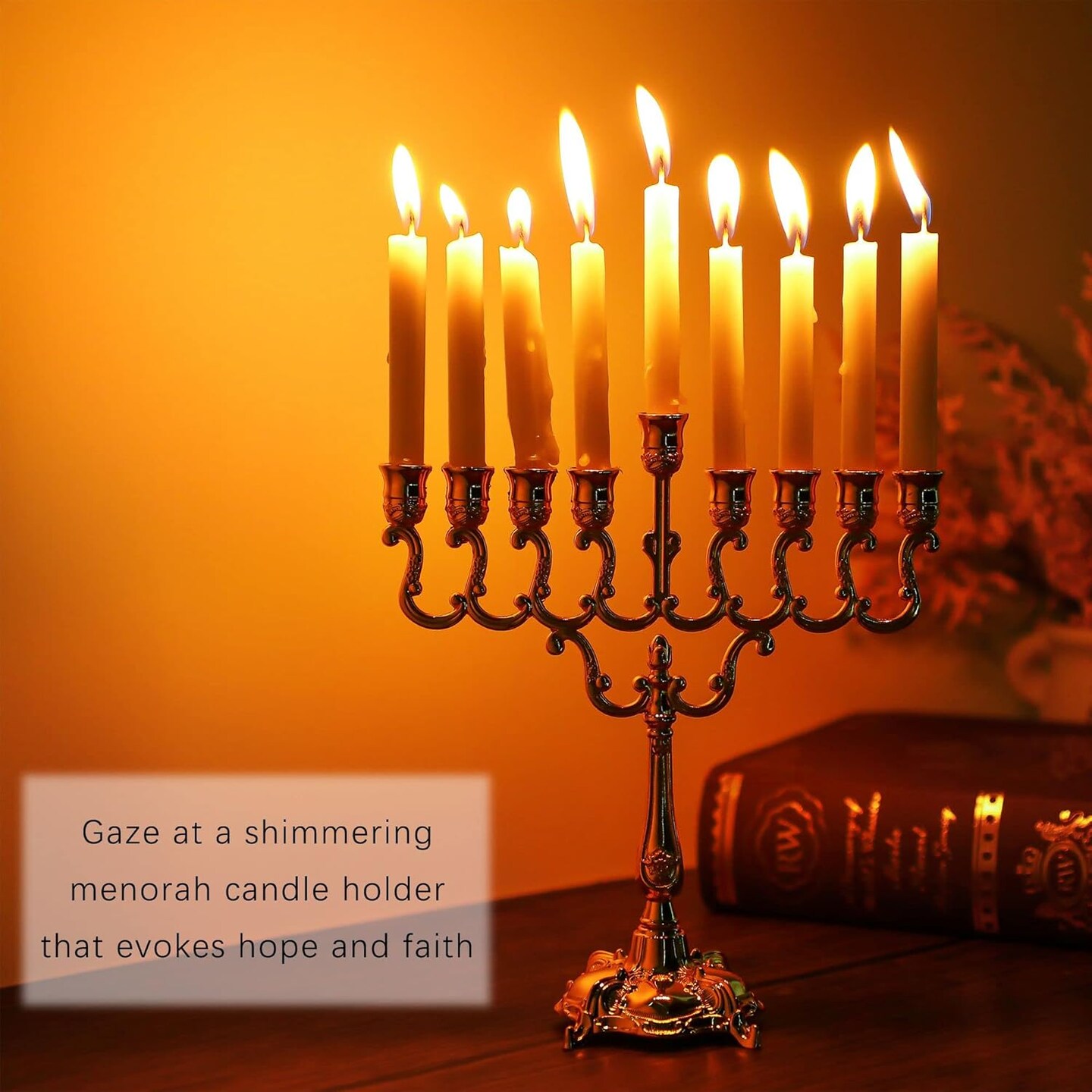 Hanukkah Menorah 9 Branch Gold Plated Jewish Menorahs for Chanukah Candle Holder Shabbat