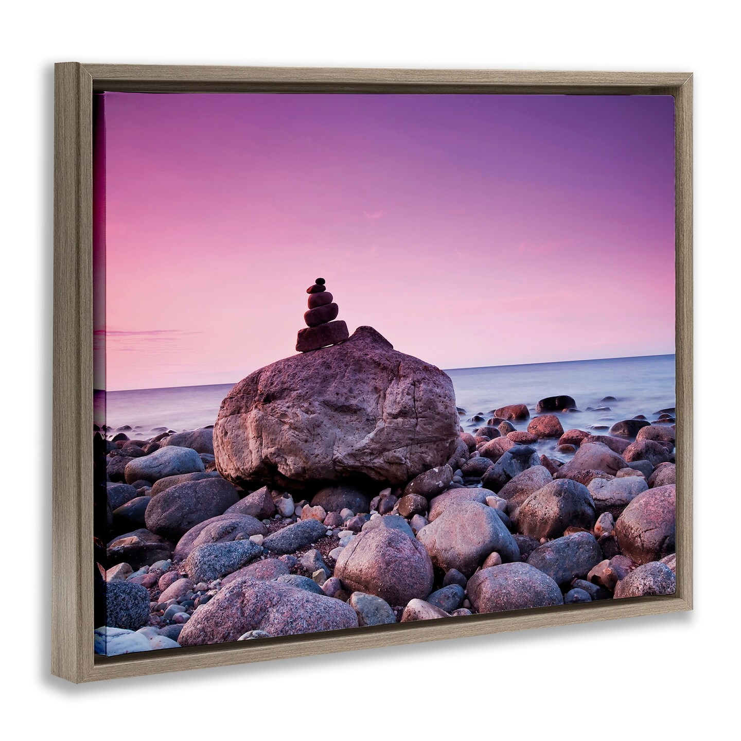 Stupell Industries Stacked Rocks on Shore Framed Floater Canvas Wall Art Design by Incado