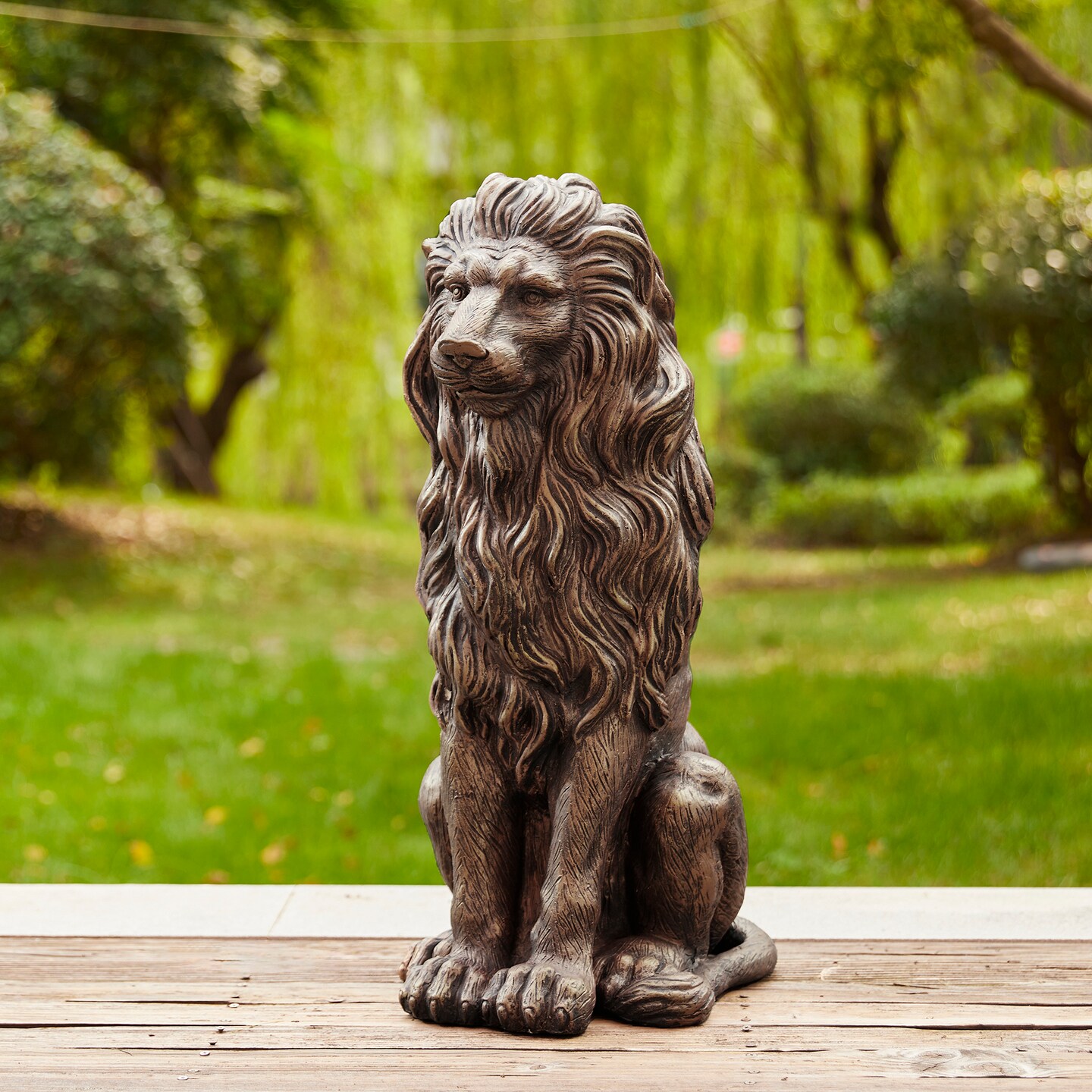 Set of 2 27.75"H Oversized MGO Guardian Sitting Lion Garden Statue