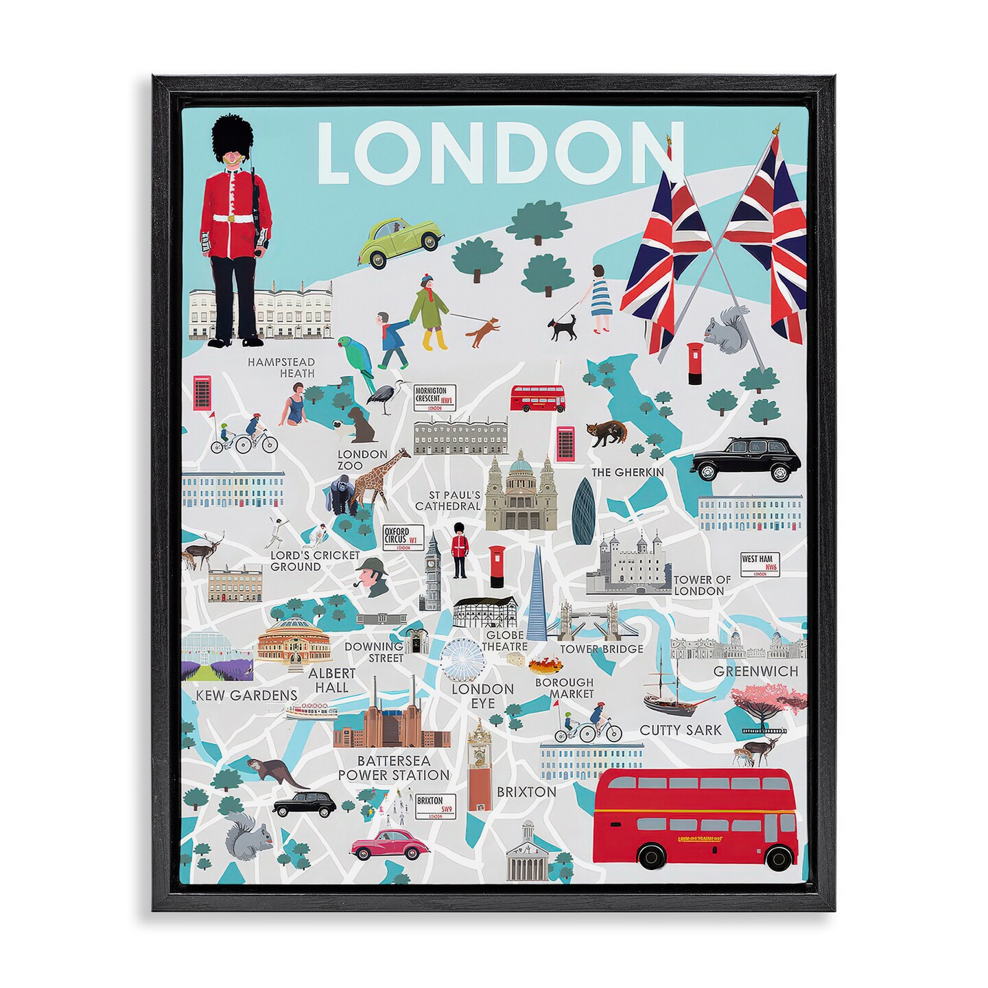 Stupell Industries London Landmark Map Framed Floater Canvas Wall Art Design by Betty Boynes