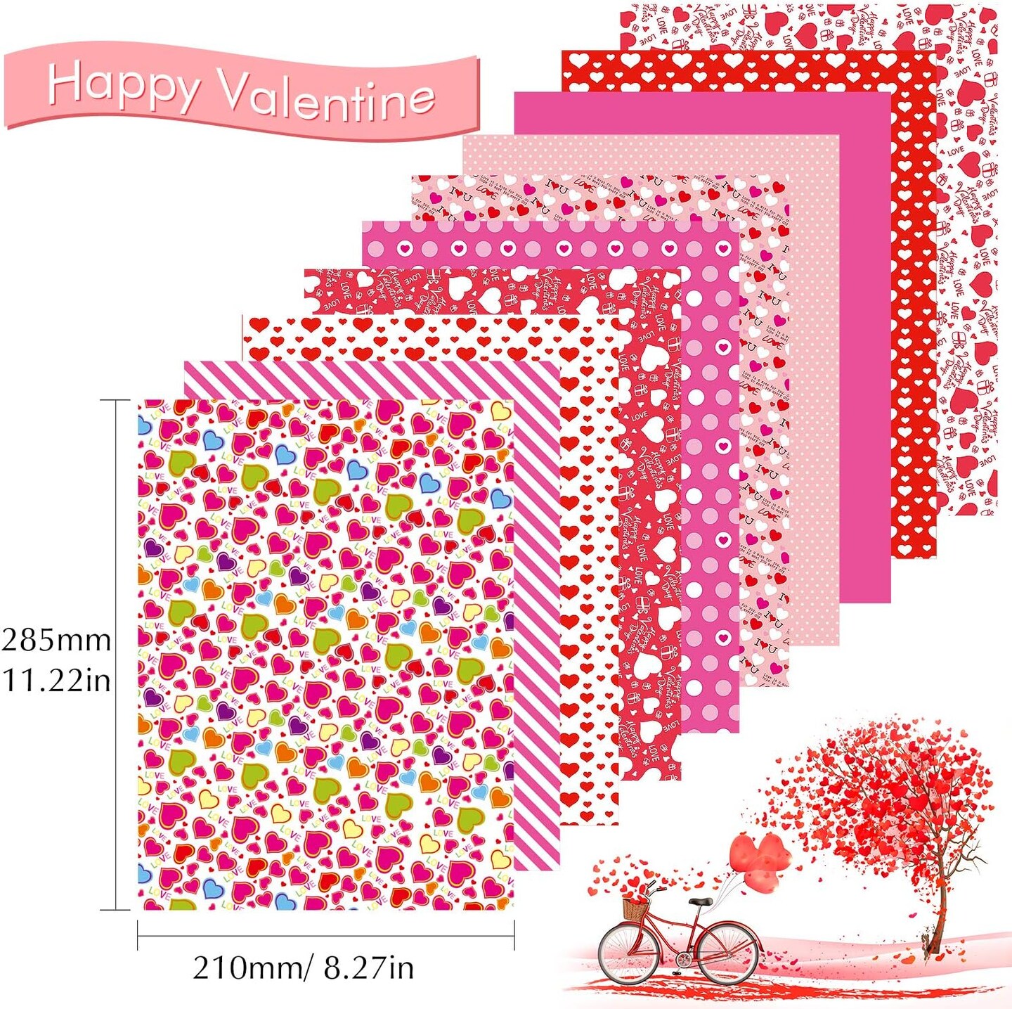 30 Sheets Valentine Pattern Paper Set, 21 x 28.5cm Decorative Paper for Card Making Scrapbook Decoration Valentine's Day Supplies,10 Designs