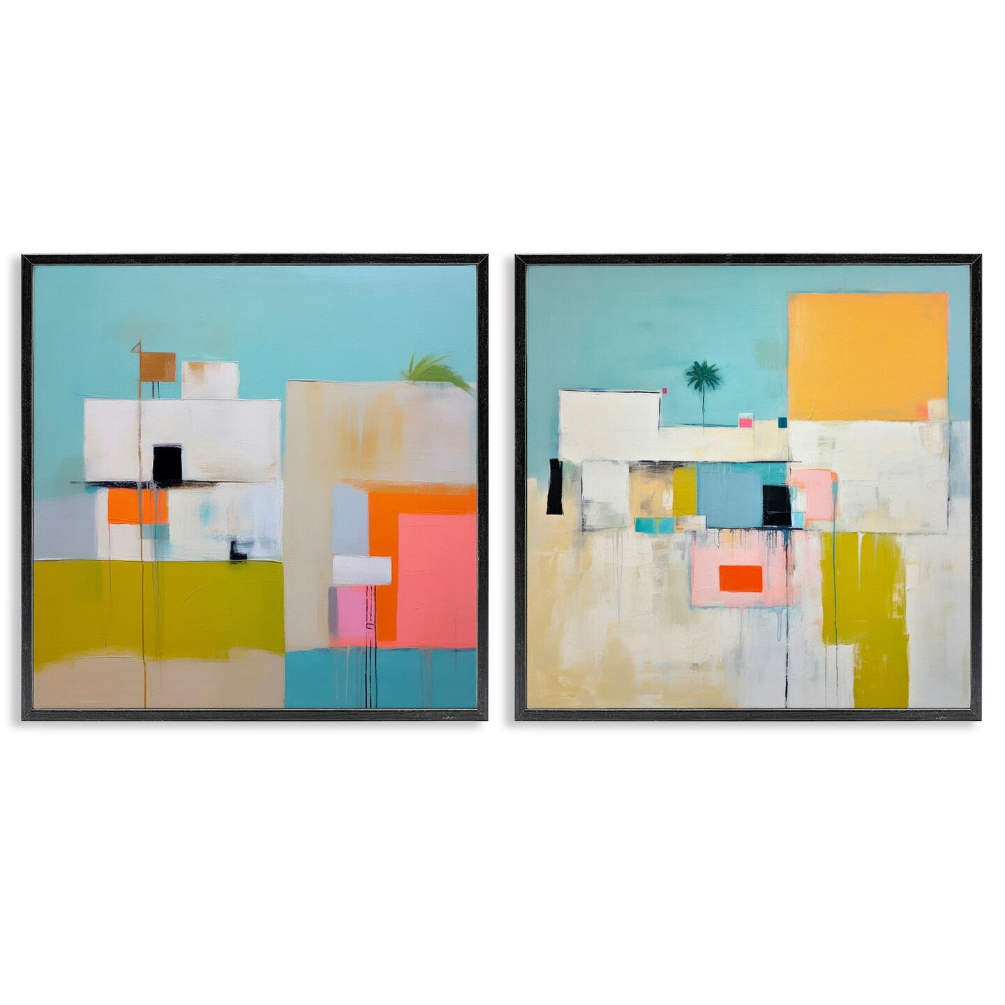 Stupell Industries Abstract Square Block Apartment 2 pc Framed Giclee Wall Art Set Design by Irena Orlov