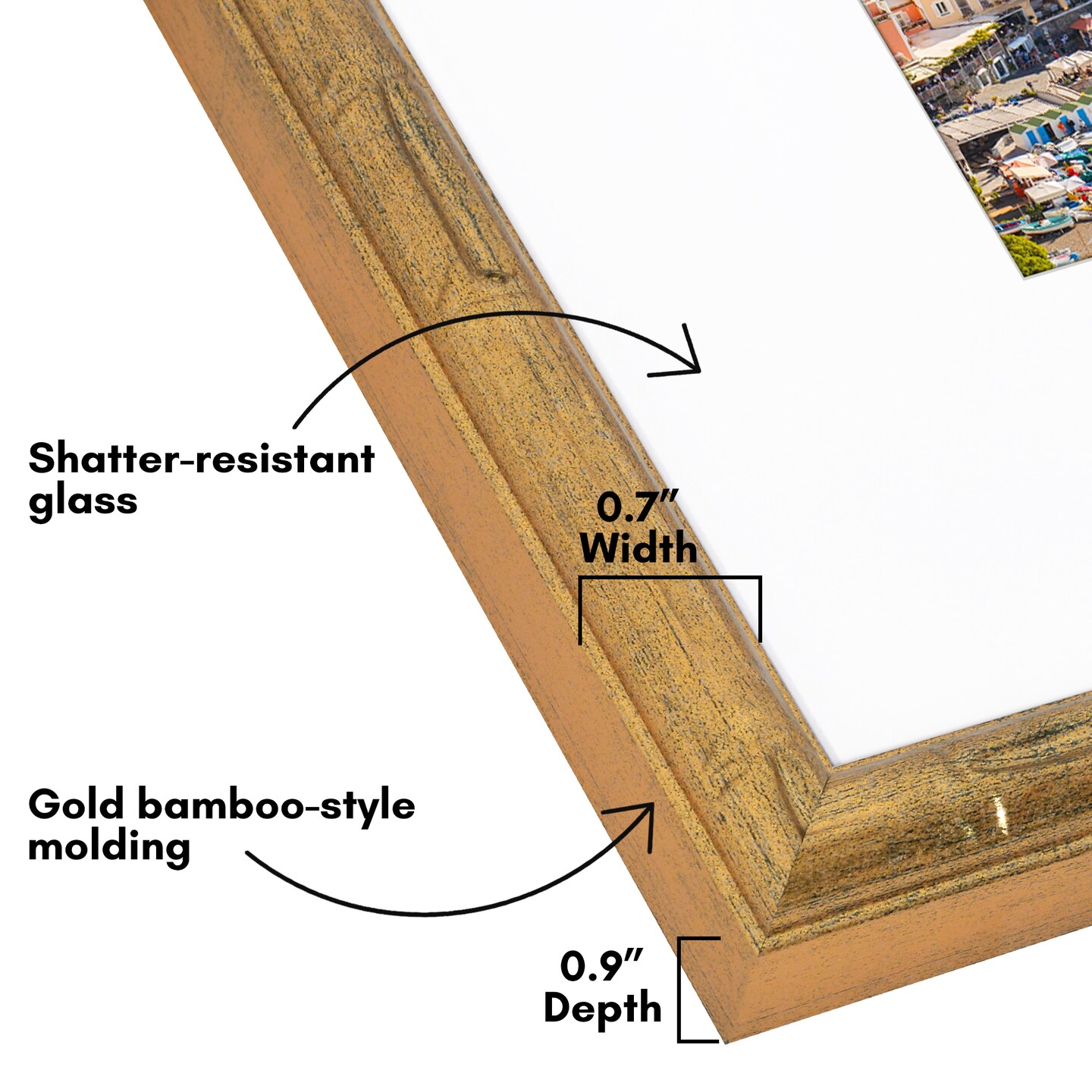 Americanflat Picture Frame with Bamboo Design - Gold Frame with Shatter-Resistant Glass - Use as 5x7 Frame with Mat or 8x10 Frame Without or Use as 8x10 Frame with Mat or 11x14 Frame Without - Faux Bamboo Photo Frame for Tabletop or Wall Display