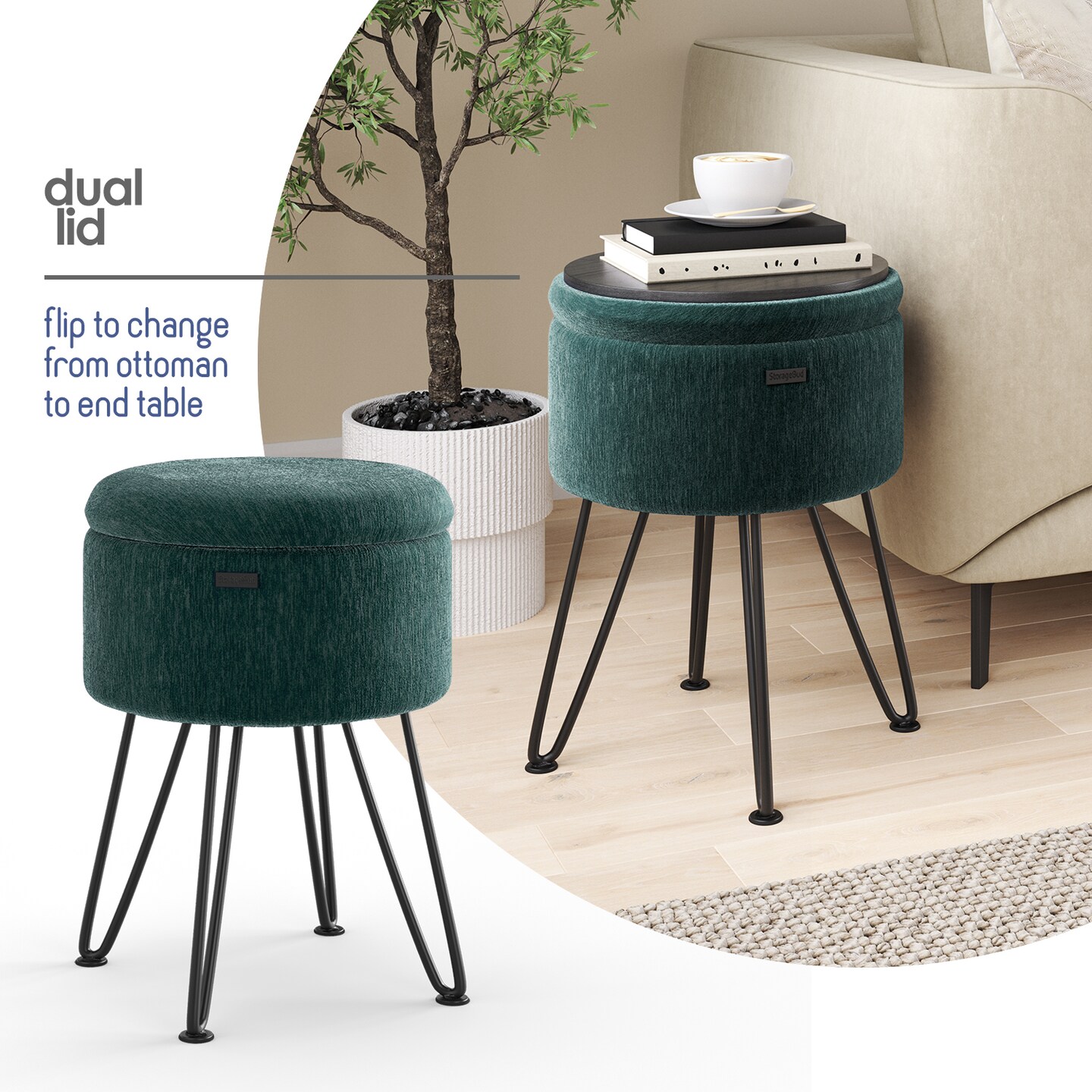 StorageBud Textured Velvet Storage Ottoman with Storage