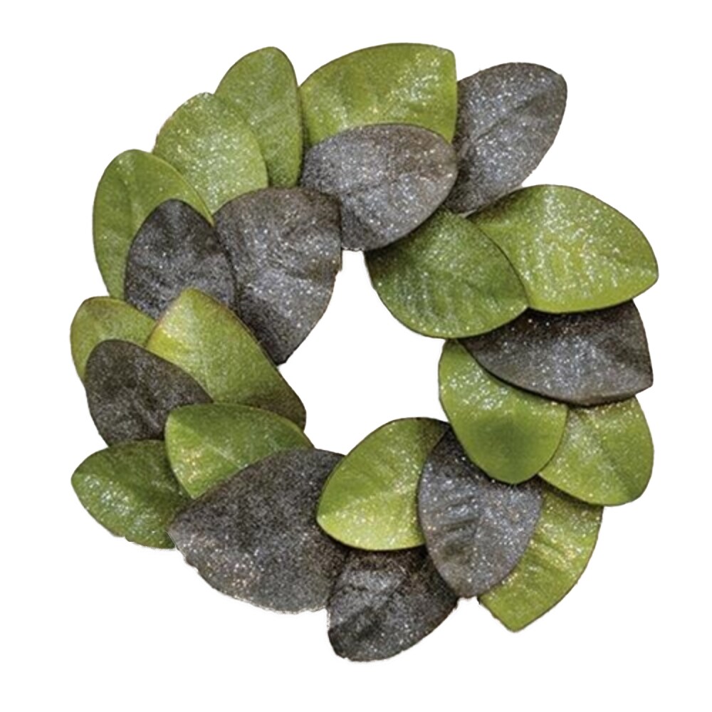Vintage Glitter Magnolia Leaves Wreath 16&#x22;