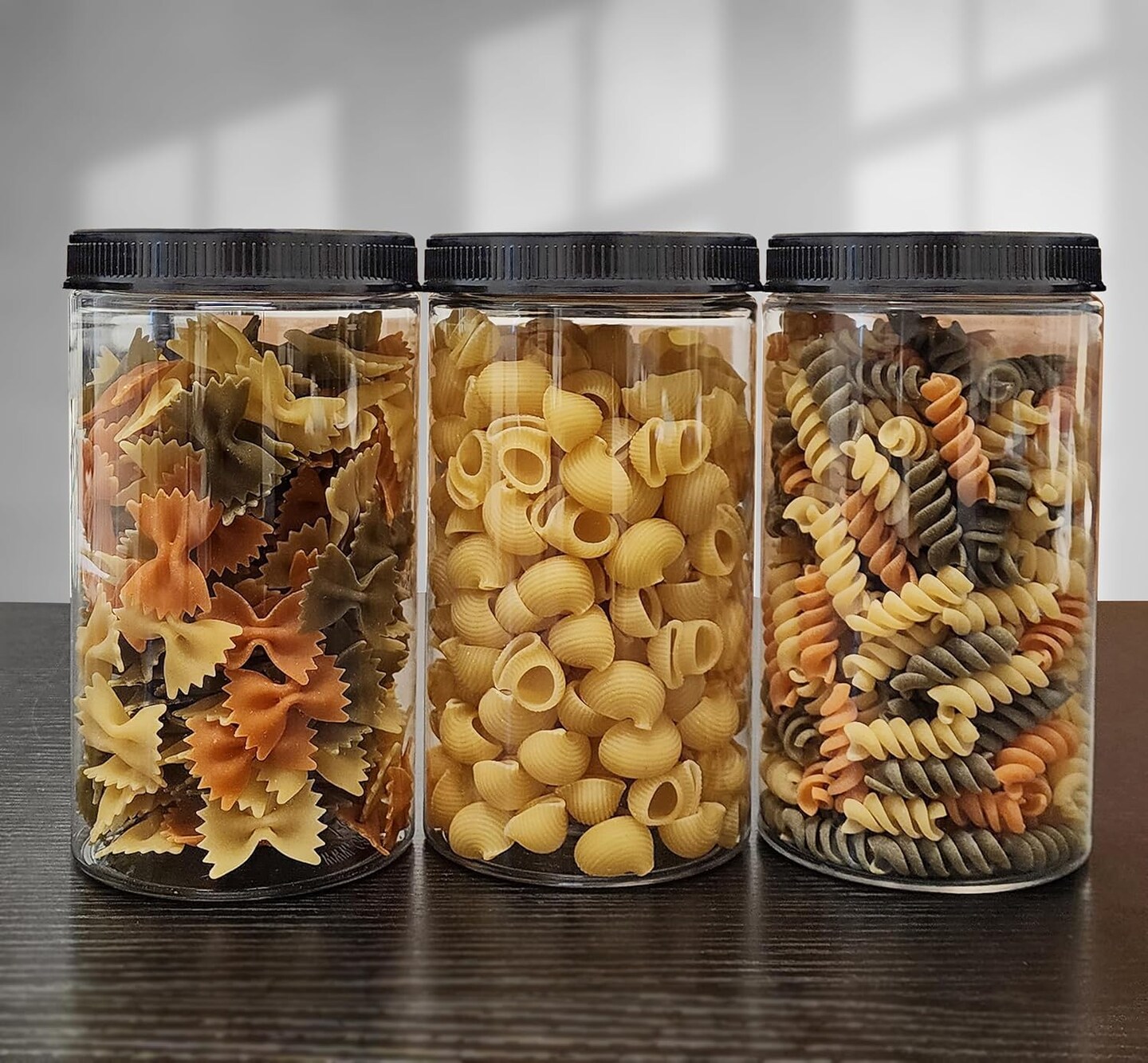 32 oz Clear Plastic Jars with Lids, Storage Containers, Wide Mouth PET Mason Jars, Pack of 6, BPA Free, Food Safe, Made in USA