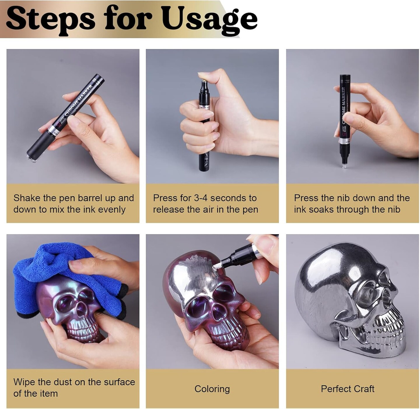 LET&#x27;S RESIN Liquid Mirror Chrome Metallic Markers, Reflective Gloss, 2-5mm Larger Application Area, 3 Colors Epoxy Resin Tools/Supplies for Coloring, Stroke, Painting, DIY Craft