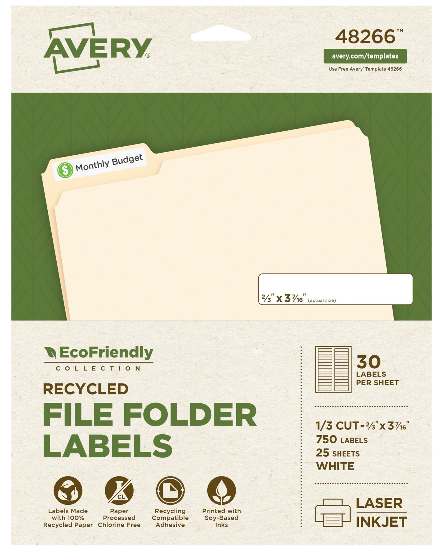 Avery EcoFriendly File Folder Labels, 2/3 x 3-7/16 Inches, Pack of 750