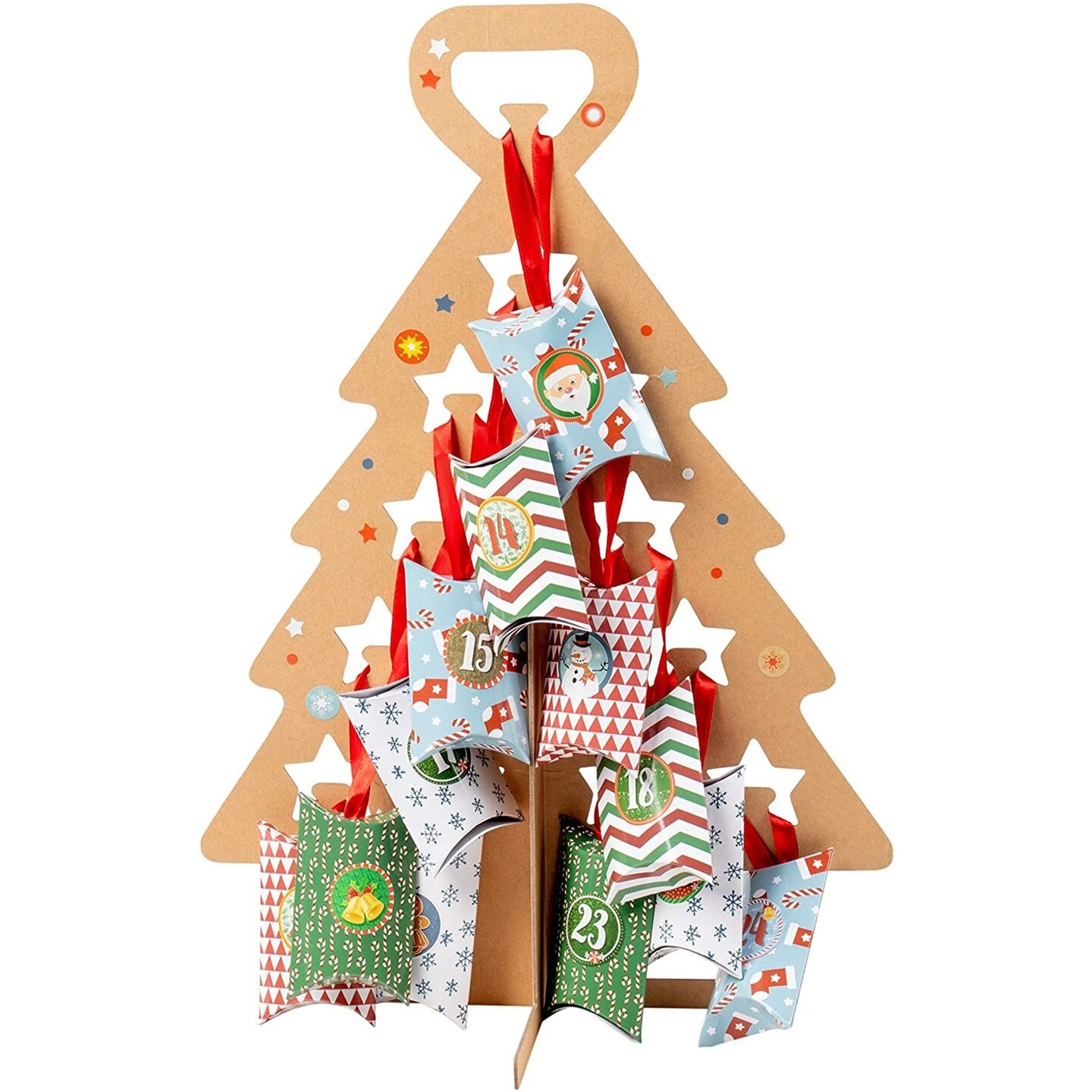 Juvale Christmas Advent Calendar Tree with Mini Gift Boxes (17.5 x 12.2 in)