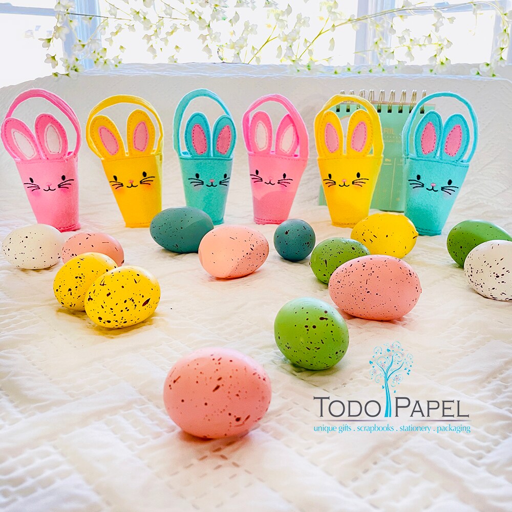 Felt Mini Bunny Easter Egg Basket With Handle. Pink, Blue, Yellow Egg Hunt Mini Baskets For Kids, Parties, Decor.