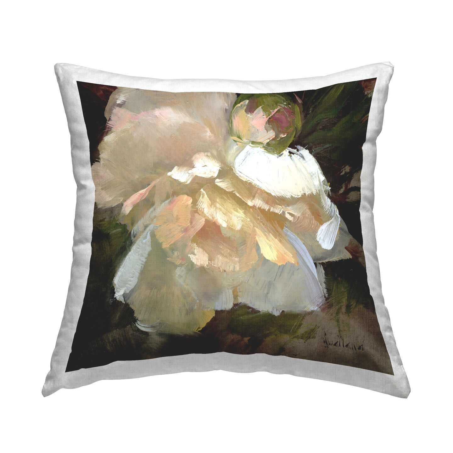 Ruffled White Flower Decorative Printed Throw Pillow Design by Katie Swatland, 18 x 7 x 18