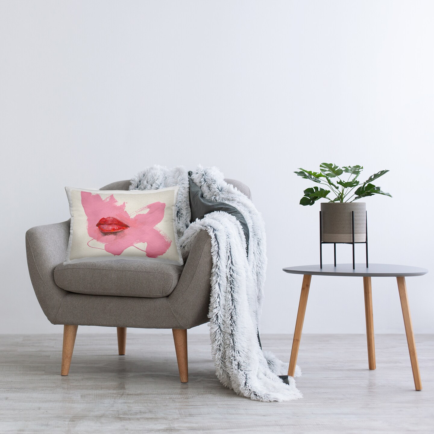 Red Lips on Pink Decorative Printed Throw Pillow Design by Daniel Houston, 14 x 7 x 20