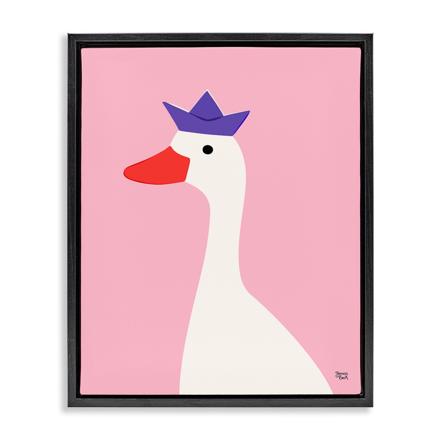 Stupell Industries Crowned Goose on Pink Framed Floater Canvas Wall Art Design by Jessica Beck