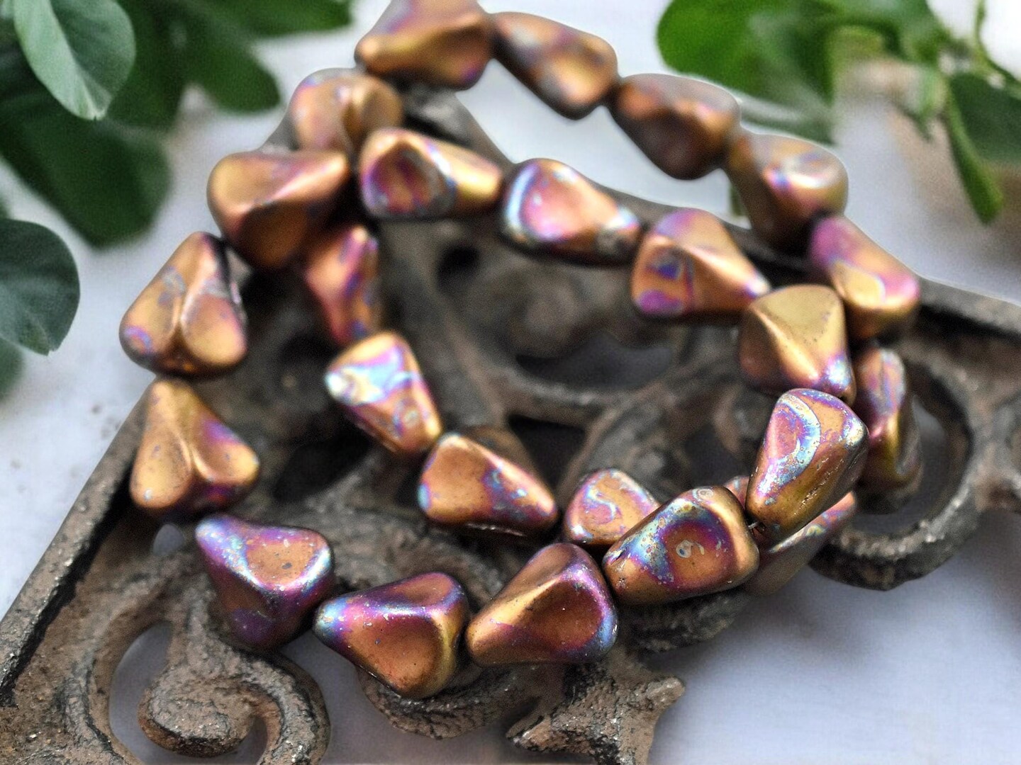 *12* 13x12mm Bronze Raku Vintage Style Drop Beads