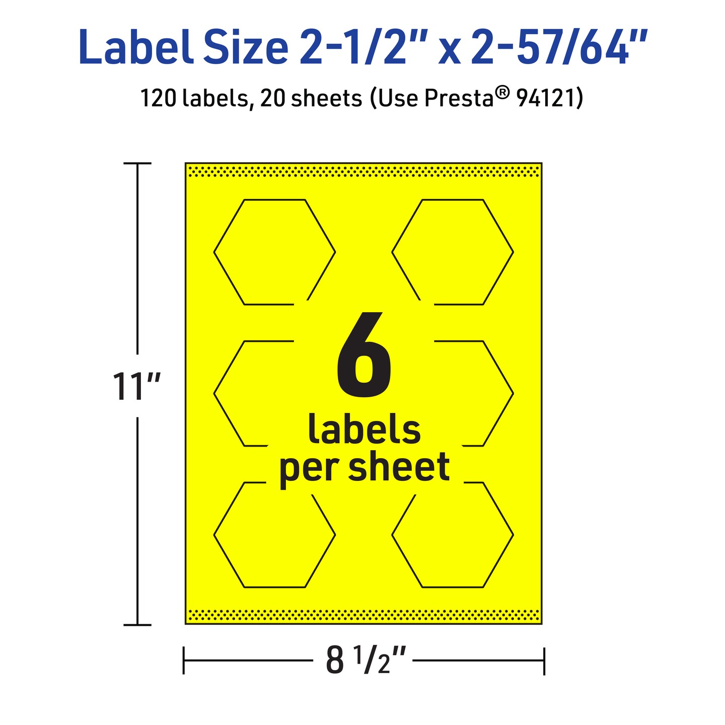 Avery Neon Yellow Paper Labels, 2-1/2&#x22; x 2-57/64&#x22; Hexagon
