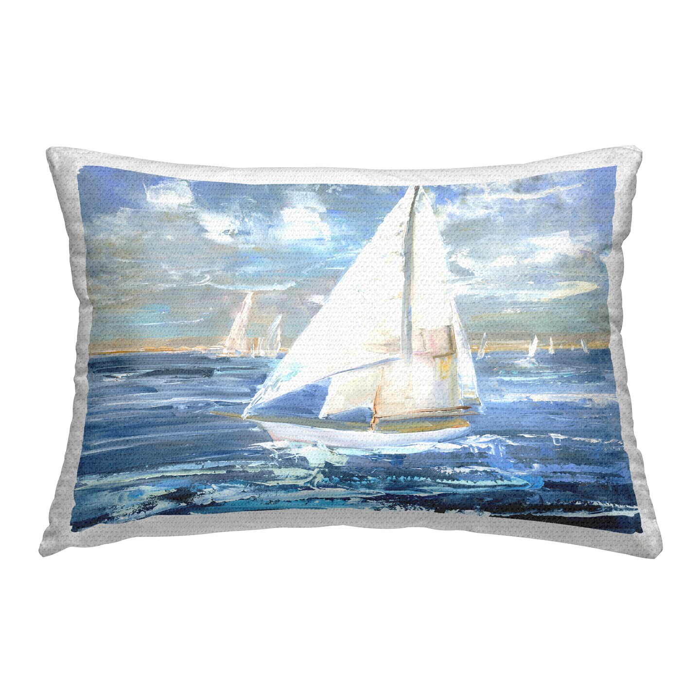 Sailing Choppy Waves Outdoor Printed Pillow Design by Sally Swatland, 14 x 7 x 20