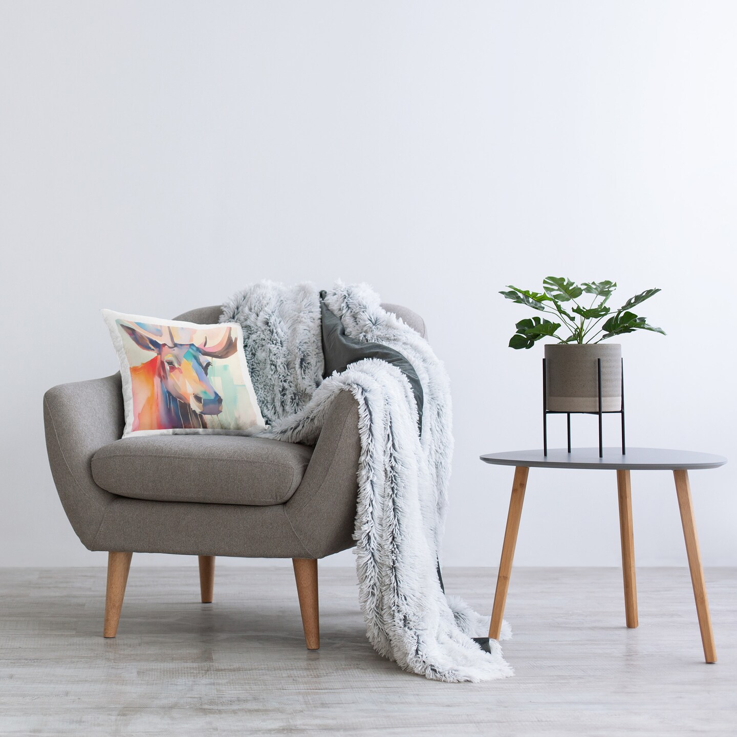 Modern Moose Abstraction Design by Walker Noble Throw Pillow 