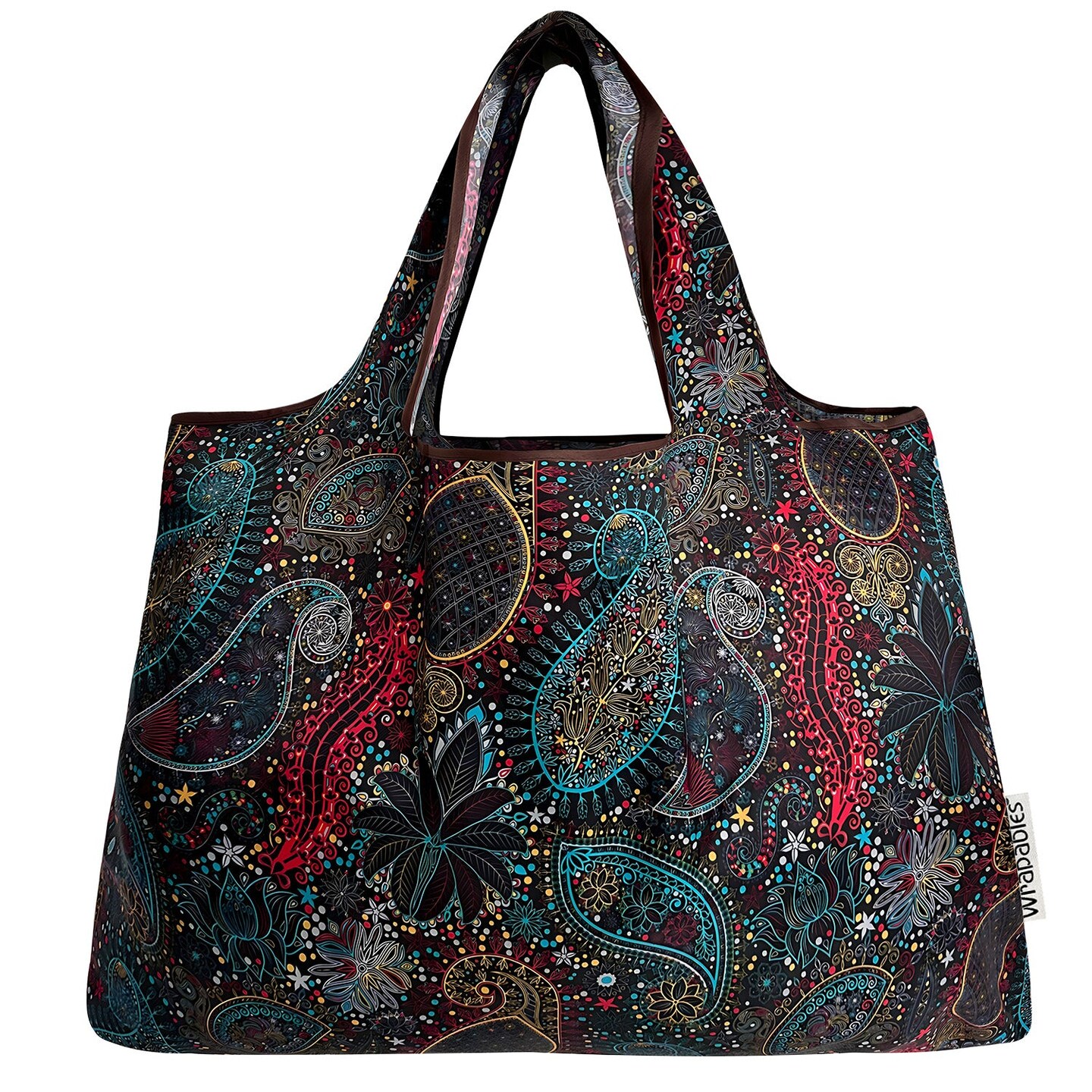 Wrapables Large Foldable Tote Nylon Reusable Grocery Bags, Cosmic Paisley