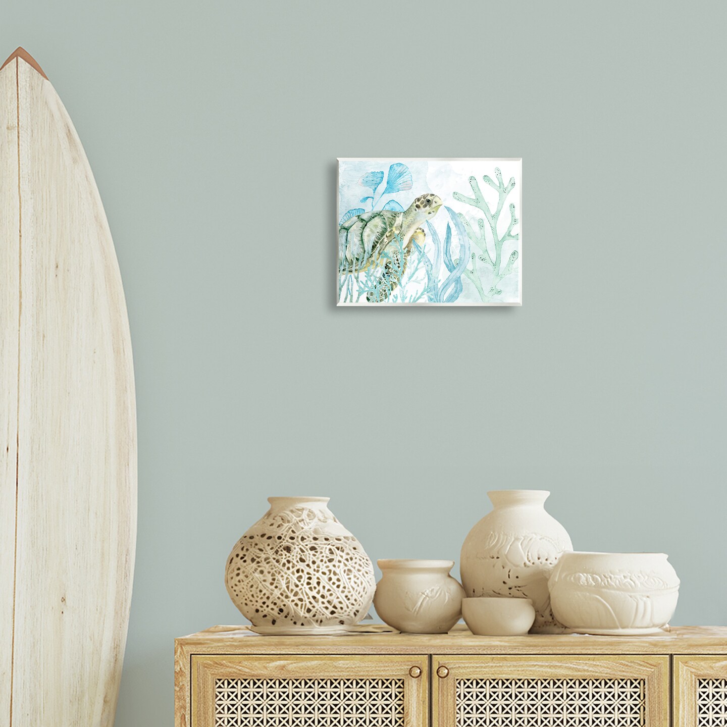 Stupell Industries Turtle in Watercolor Coral Wall Plaque Art Design by Kim Allen