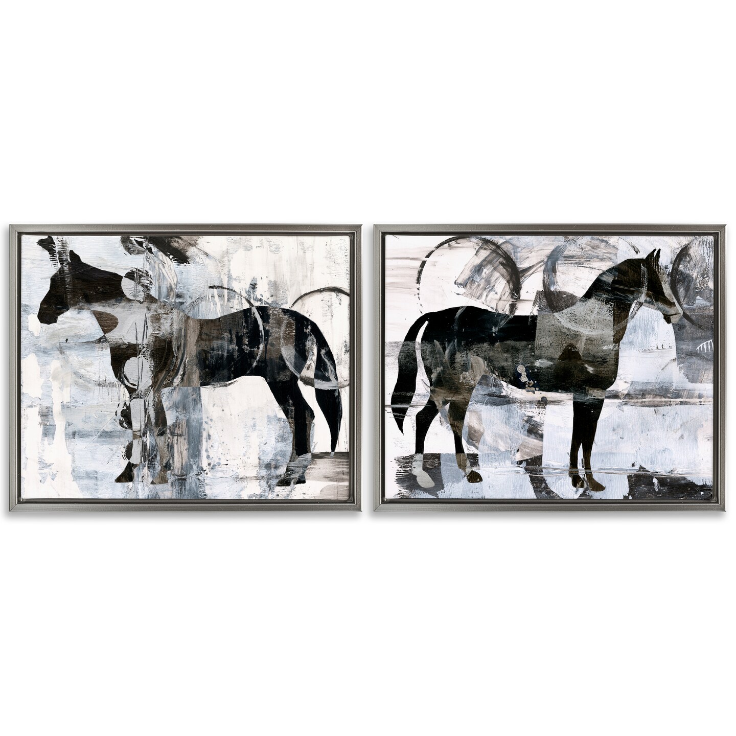 Stupell Industries Abstract Horse Silhouette Circles 2 pc Framed Floater Canvas Wall Art Set Design by Ethan Harper