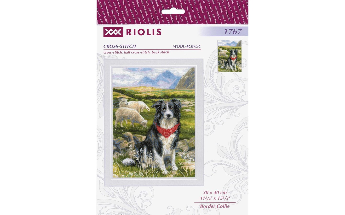 Riolis Cross Stitch Kit Border Collie, 11 3/4" x 15 3/4" (30 x 40 cm), stranded cotton, cross-stitch, half cross-stitch, back stitch and combined colors, included all supplies