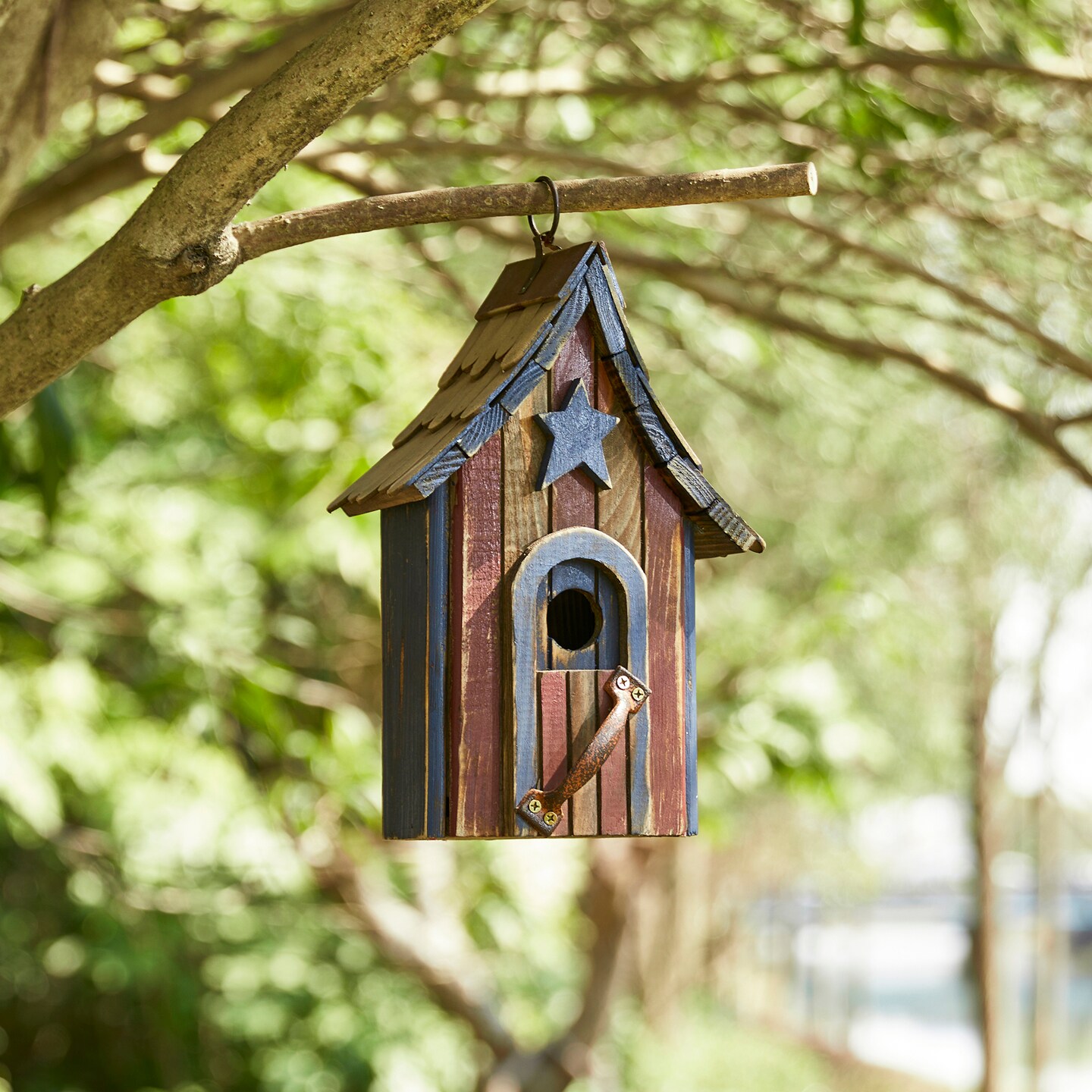 Set of 2 11.75"H Hanging Distressed Solid Wood Garden Birdhouse