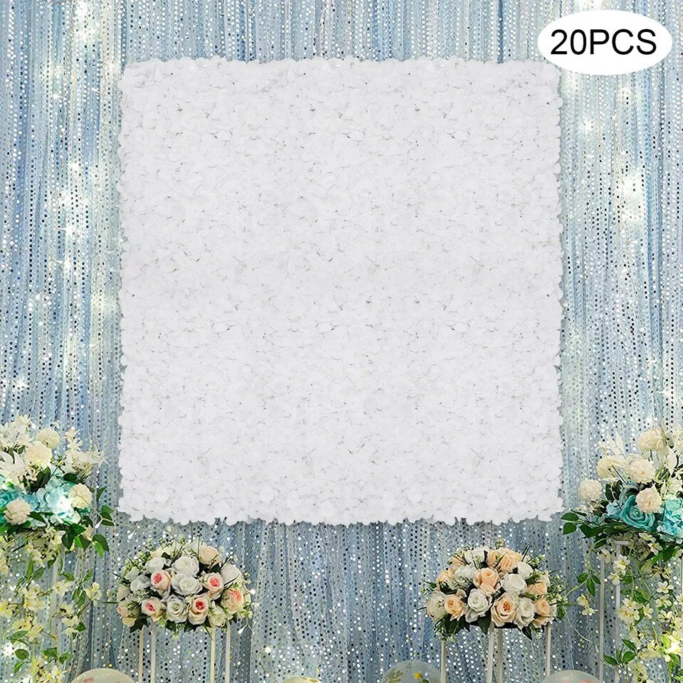 20Pcs Flower Panel Artificial Flower Wall Panel White Flower Backdrop Wall Decor